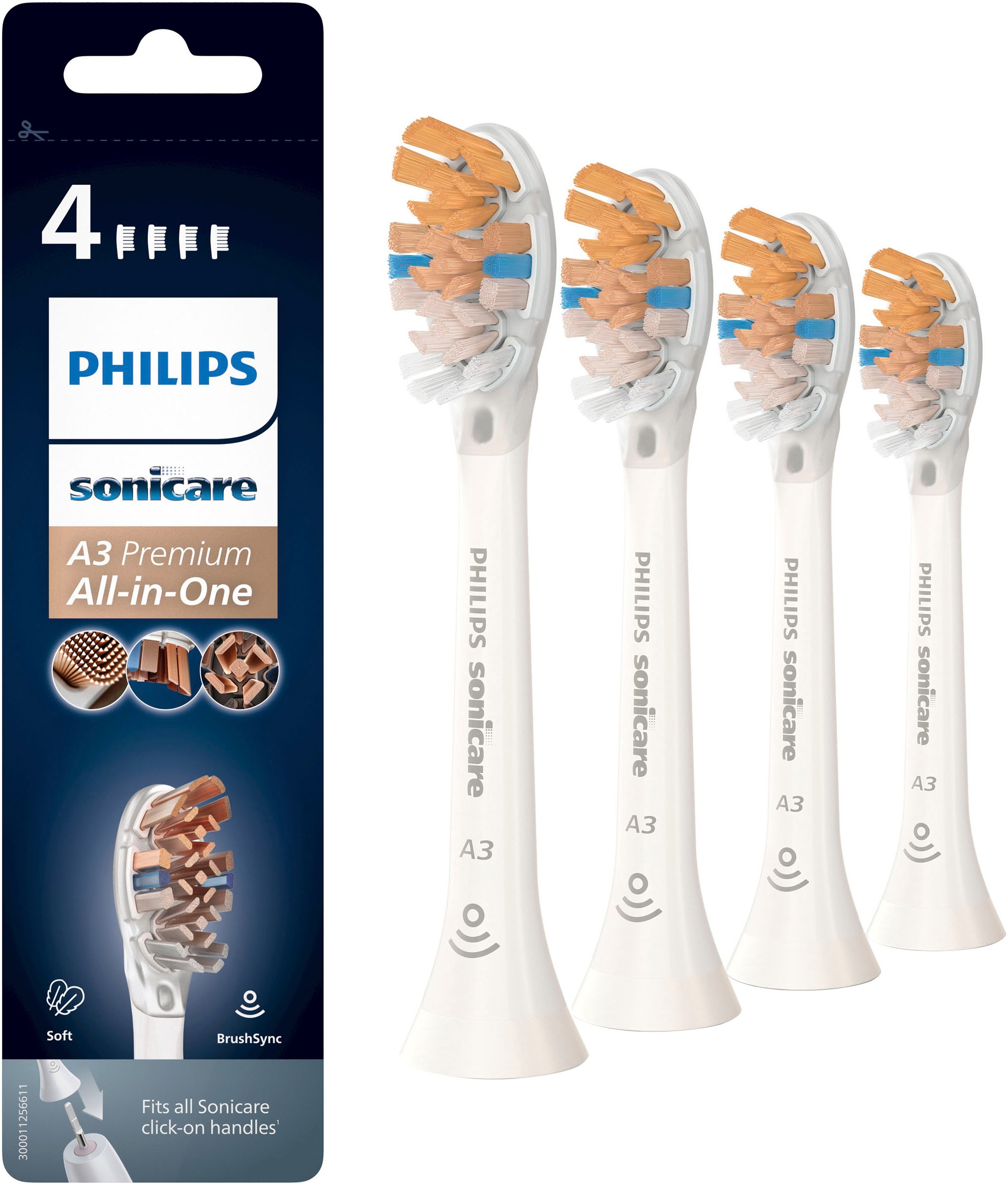 Philips Sonicare Aufsteckbürsten »A3 Premium All-in-One«, aufsteckbar, BrushSync-fähig, Standardgrösse