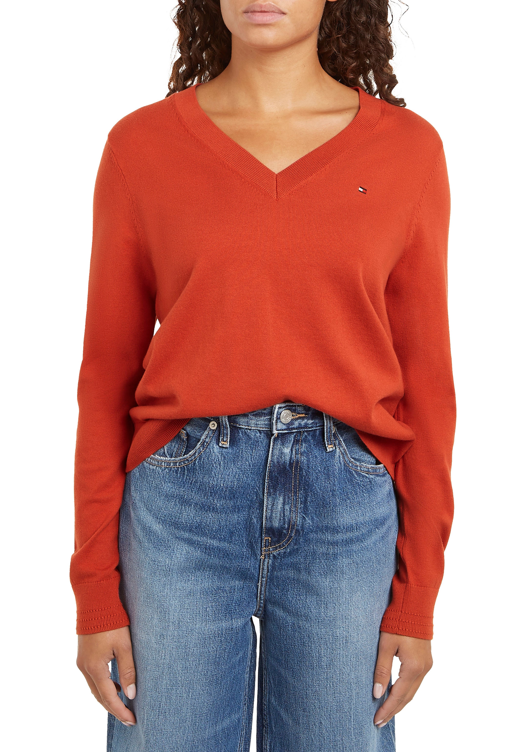 Tommy Hilfiger V-Ausschnitt-Pullover, mit Logo-Stickerei
