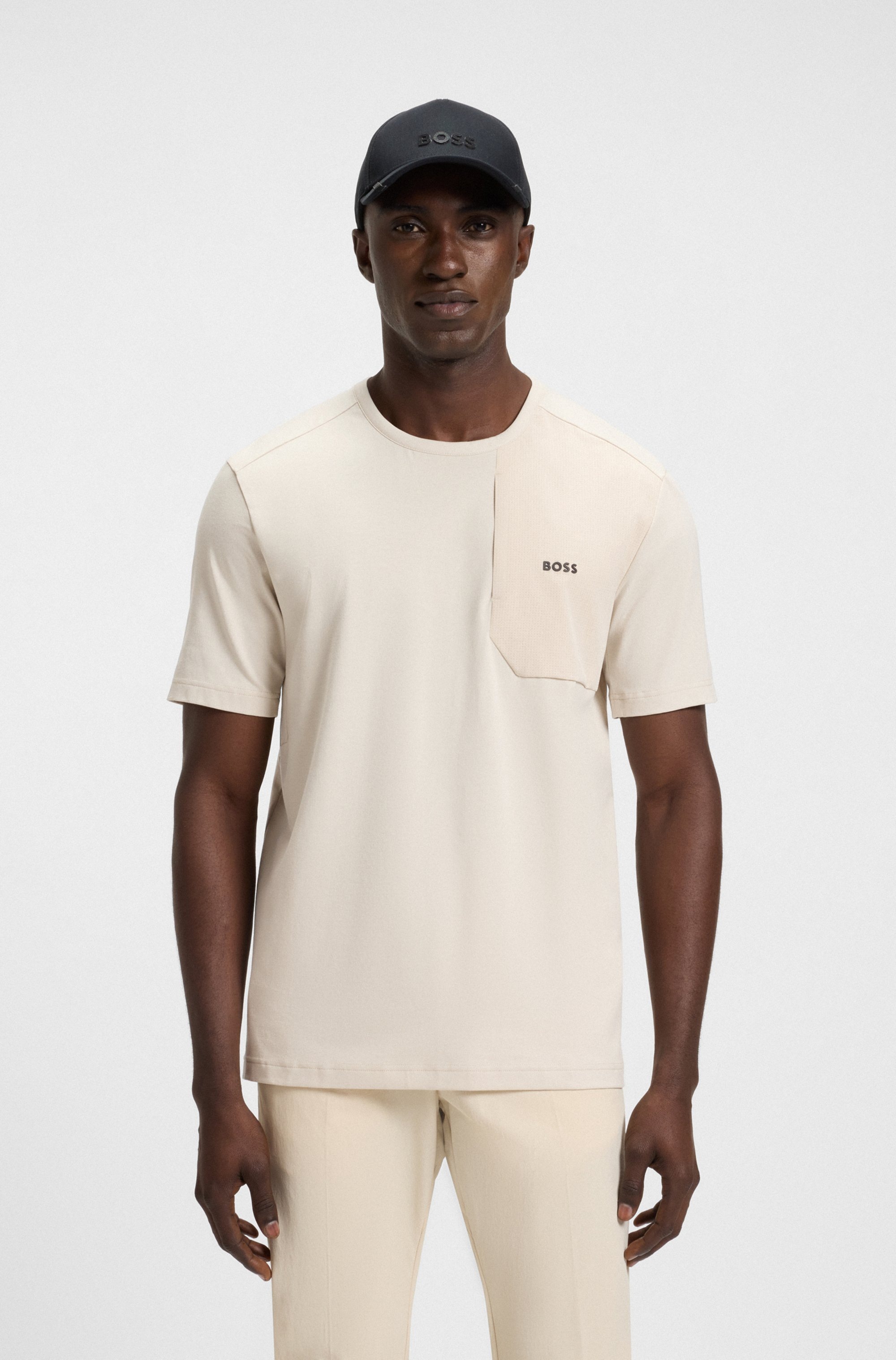 BOSS GREEN T-Shirt »Tee PKT Glamping« mit Materialmix