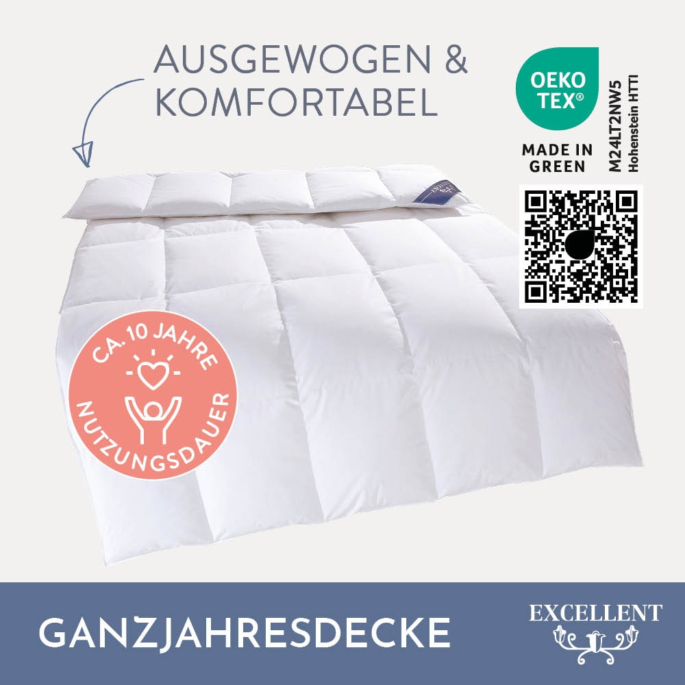 Excellent Daunenbettdecke "Wien, Bettdecken für Sommer und Winter, Decke" normal Füllung 90Daunen10Federn 1 Stk. tlg. Bettdecke 135x200 cm, made in Germany, allergiker geeignet (Hausstaub)