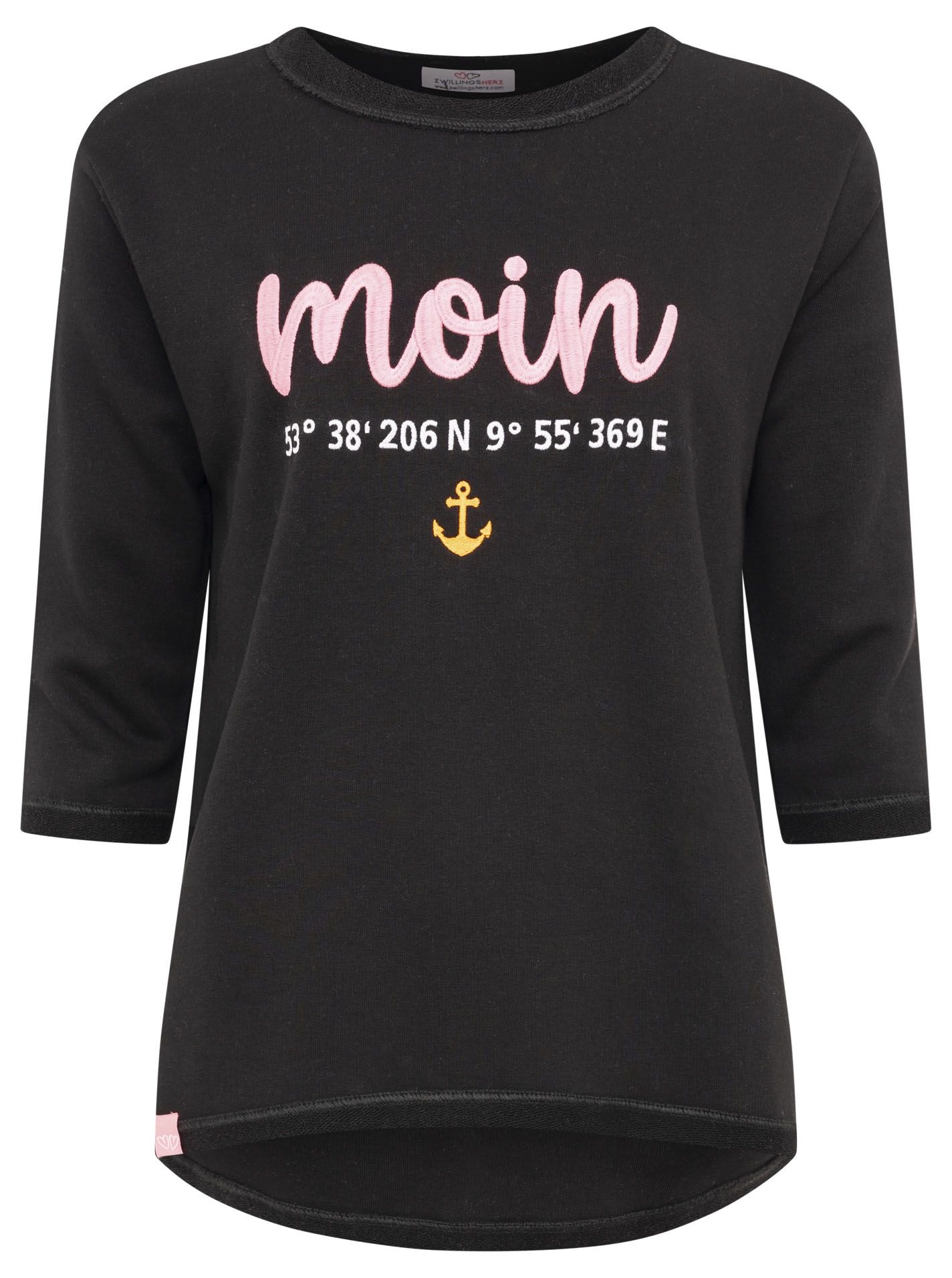 Zwillingsherz 3/4-Arm-Shirt »"Moin"«, mit Moin Stickerei und Anker, ausgefranste Kanten