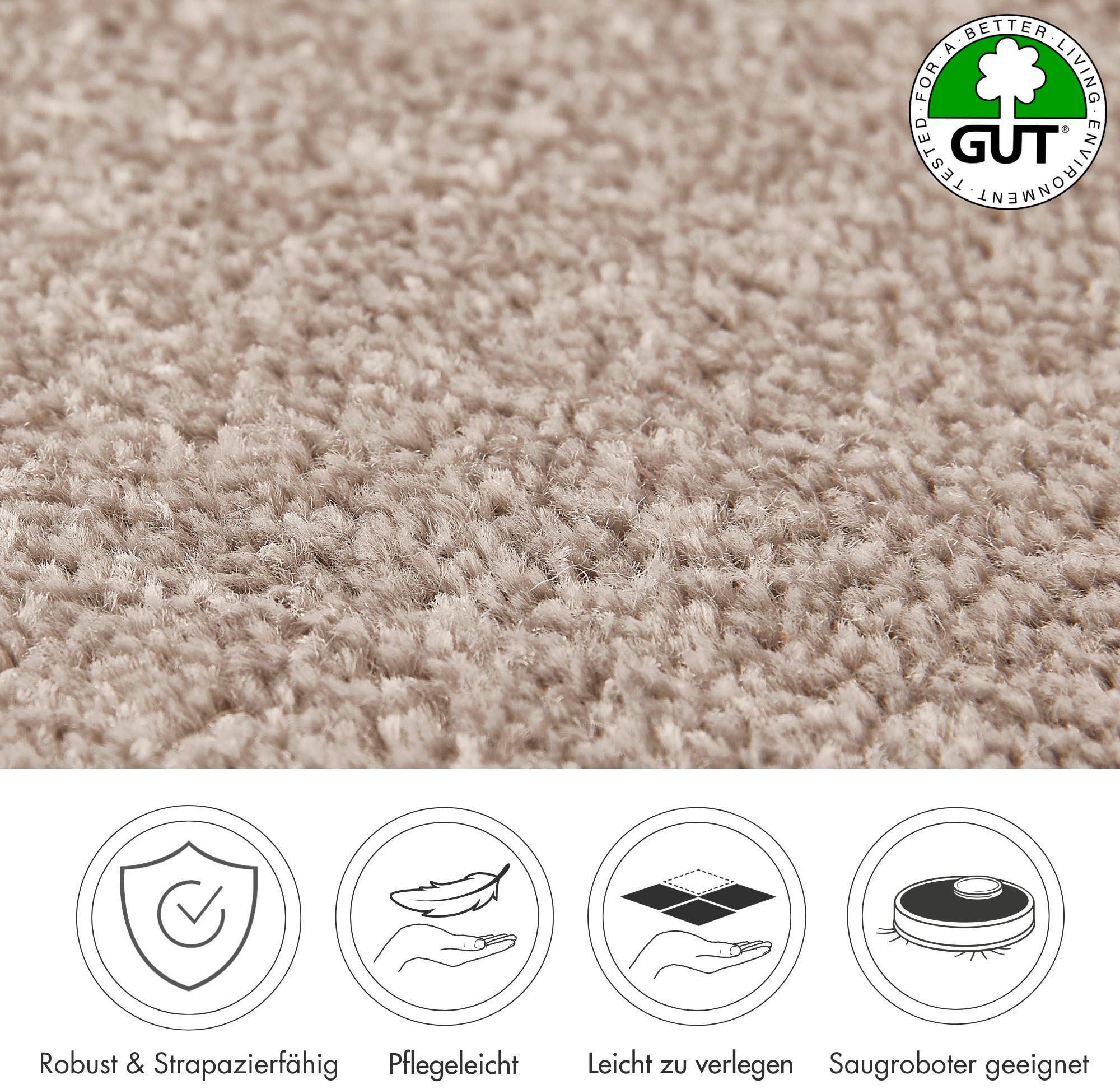 Andiamo Teppichboden »Ines, Kräuselvelours, Made in Netherlands«, rechteckig, 8,5 mm Höhe, Uni Farben, Breite 400 cm, strapazierfähig & pflegeleicht