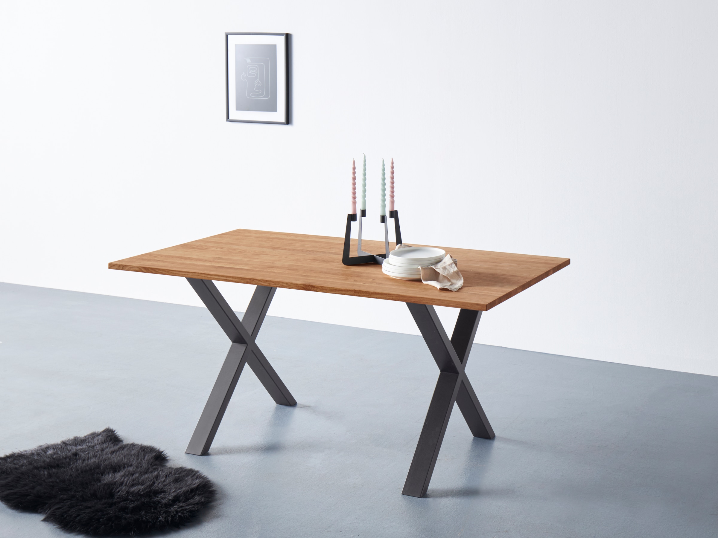 andas Esstisch, Tischplatte aus kaufen Gestell Jelmoli-Versand Eiche, Metall FSC®- aus online | Massivholz, massiver