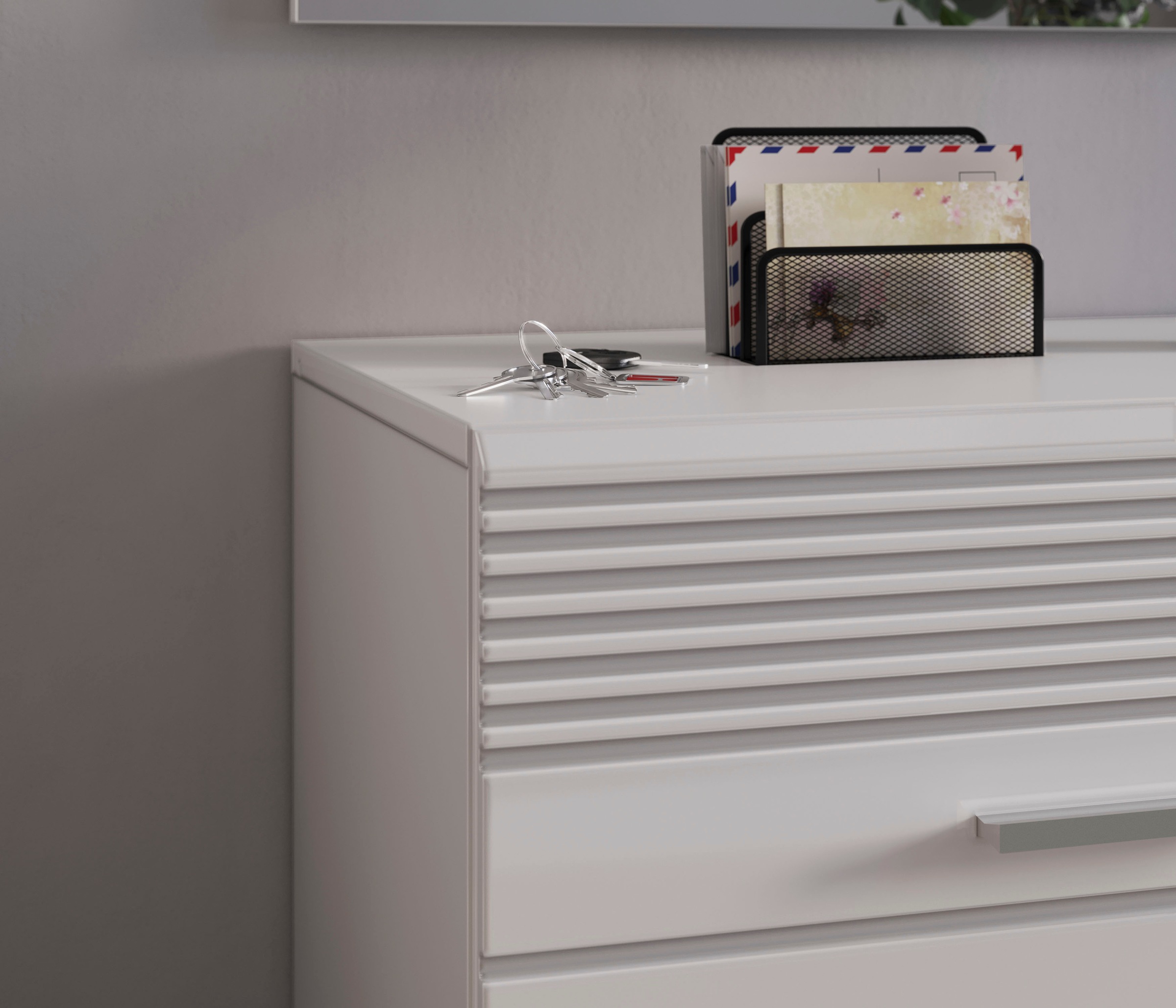 INOSIGN Garderoben-Set »Malmö, Breite 115cm, MDF Front mit Rillenfräsung, 3-teilig, best. aus:«, (3 St.), Sitzbank, Schuhkommode & Garderobenspiegel