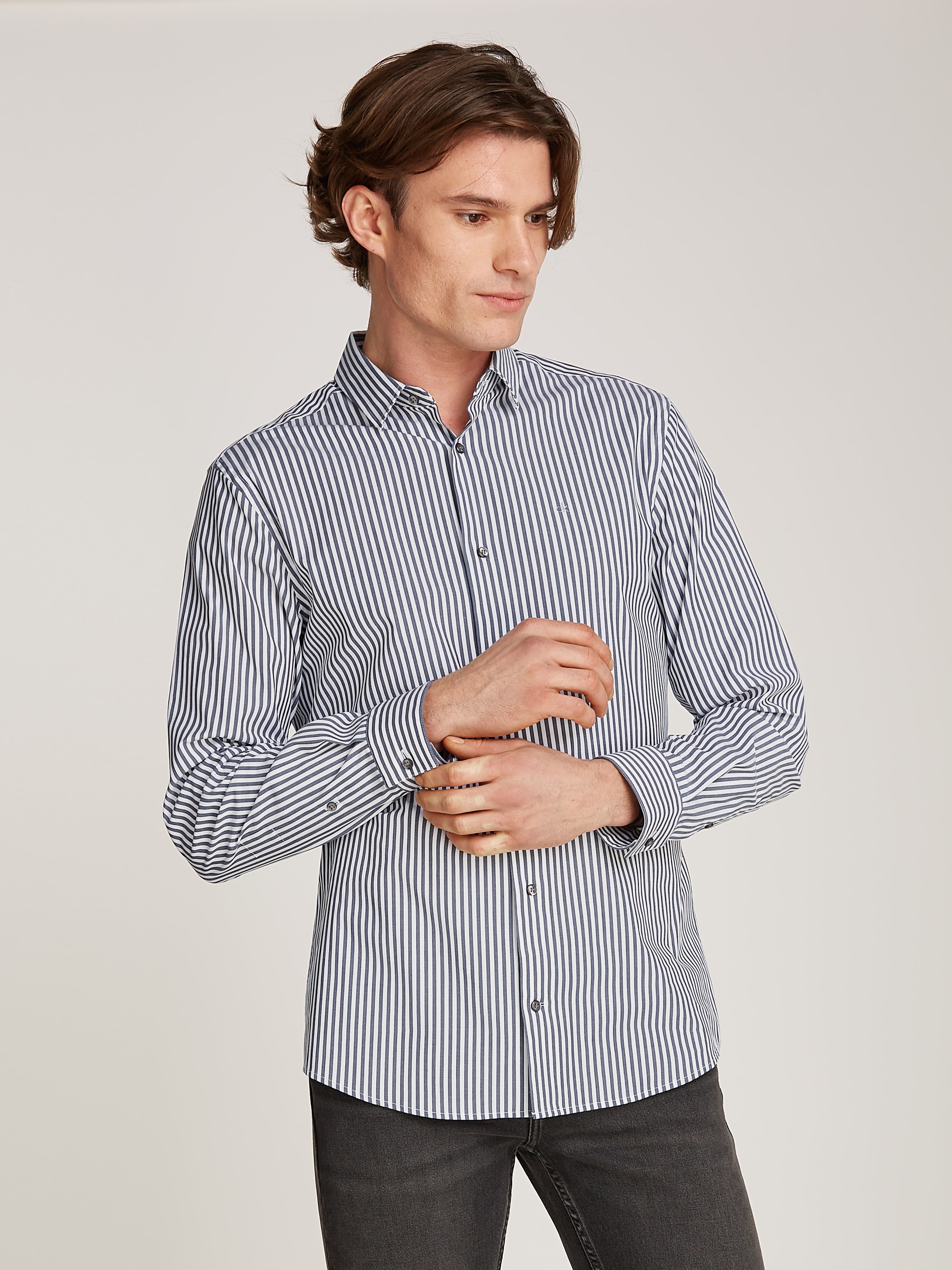 Calvin Klein Langarmhemd »POPLIN STRETCH STRIPE SHIRT« mit Streifenmuster und Logostickerei