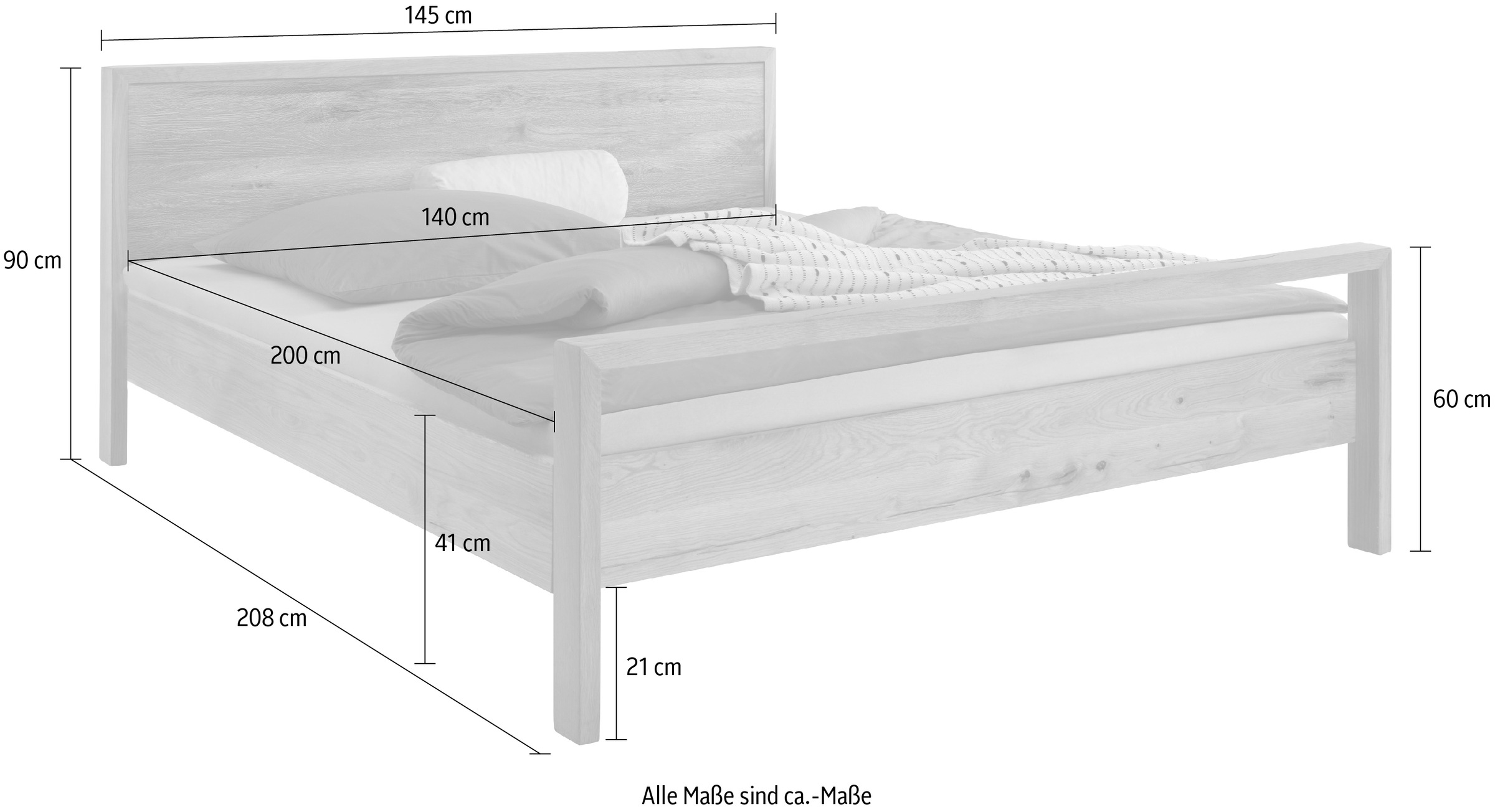 Home affaire Massivholzbett »Huven, hohe Belastbarkeit: 200kg je Seite«, (in 4 Breiten, Einlasstiefe 16 oder 20cm), komplett aus massiver Eiche, FSC®-zertifiziert