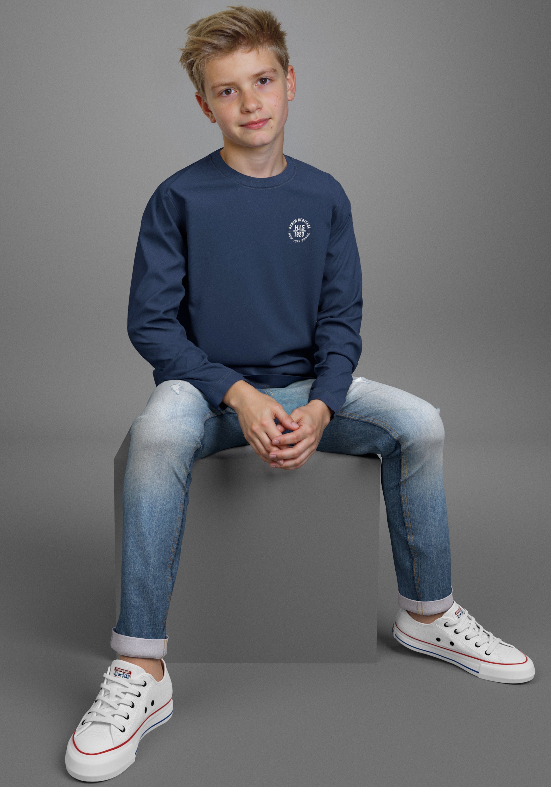 H.I.S Langarmshirt »2er Pack Shirts mit Logoprint«, (Packung, 2 tlg., 2), NEU: HIS für TEENS! 2er Pack Shirts