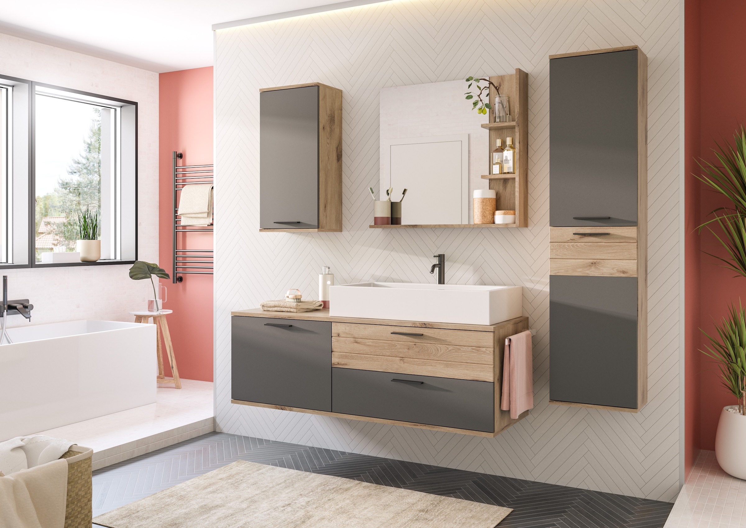 INOSIGN Midischrank »Riga, Breite 37 cm, 2 Türen, 2 Einlegeböden, 1 Konstruktionsboden«, Türanschlag wechselbar, Badmöbel, Badschrank, Schrank,Bad, Hochschrank