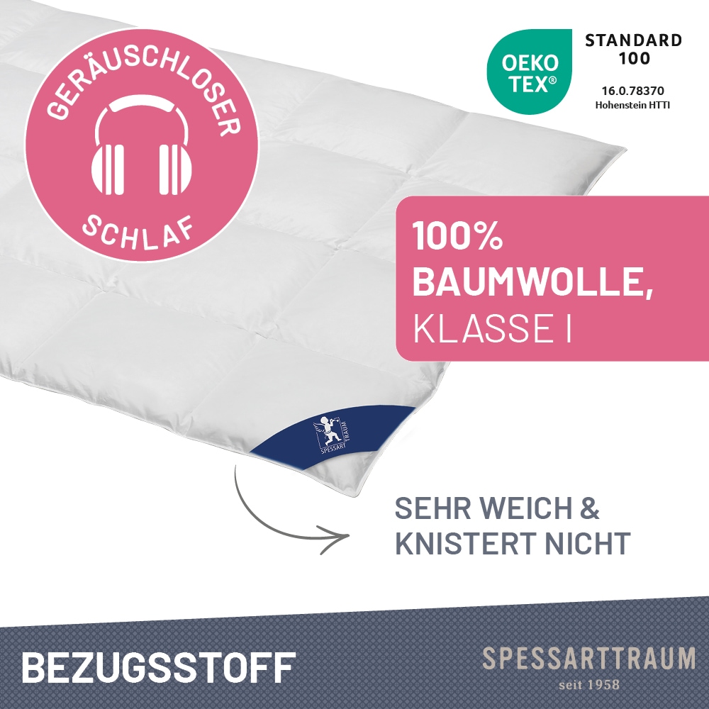 SPESSARTTRAUM Gänsedaunenbettdecke »Premium****, hergestellt in Deutschland«, Füllung 100% Gänsedaunen, Klasse 1, Downpass zertifiziert, Bezug 100% Baumwolle, nachhaltig (Made in Green), Hausstauballergiker geeignet, (1 St.)