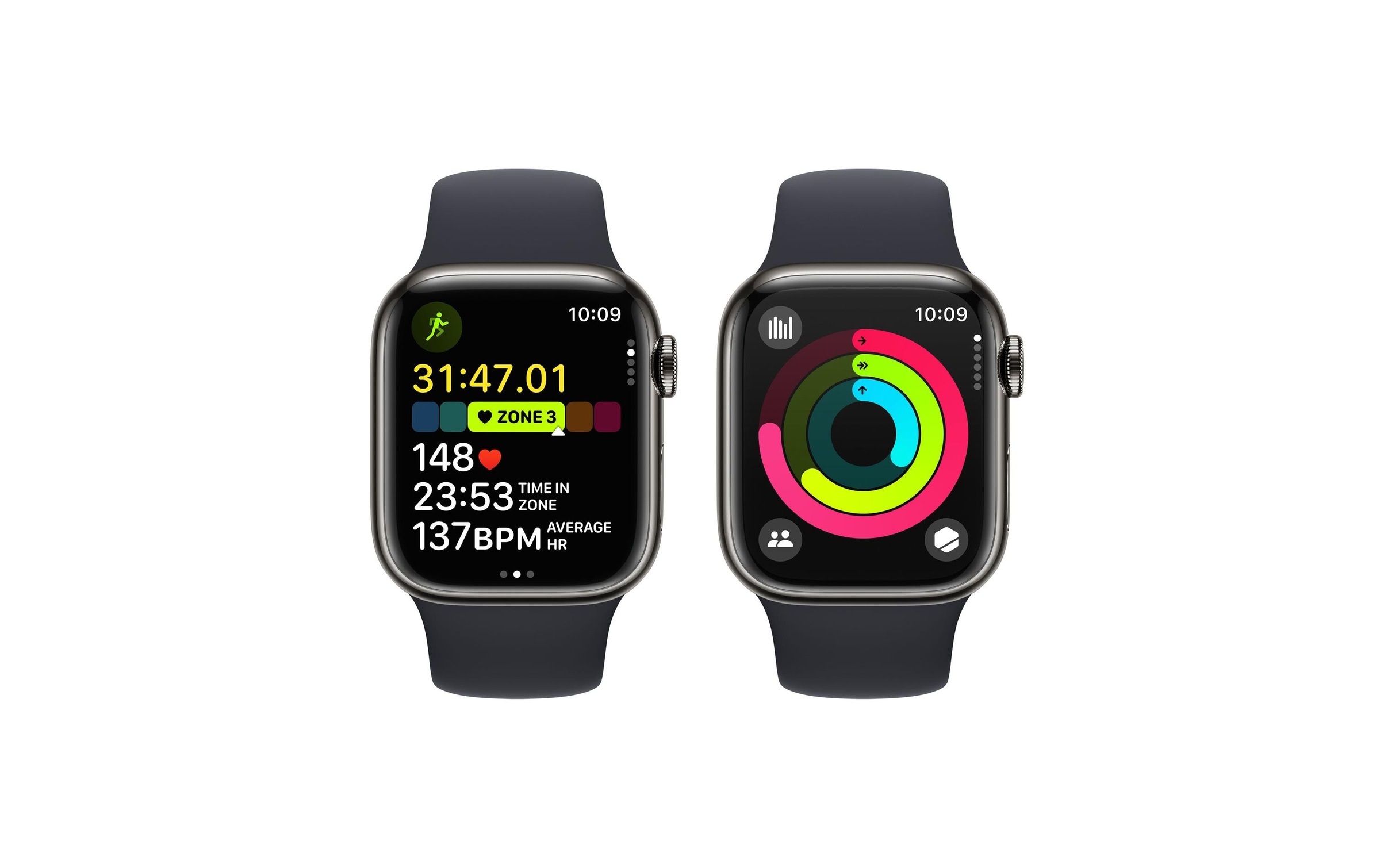 Apple Smartwatch »Series 9, GPS + Cellular, Edelstahl-Gehäuse mit Sportarmband«, Watch OS 10, 64 GB,)