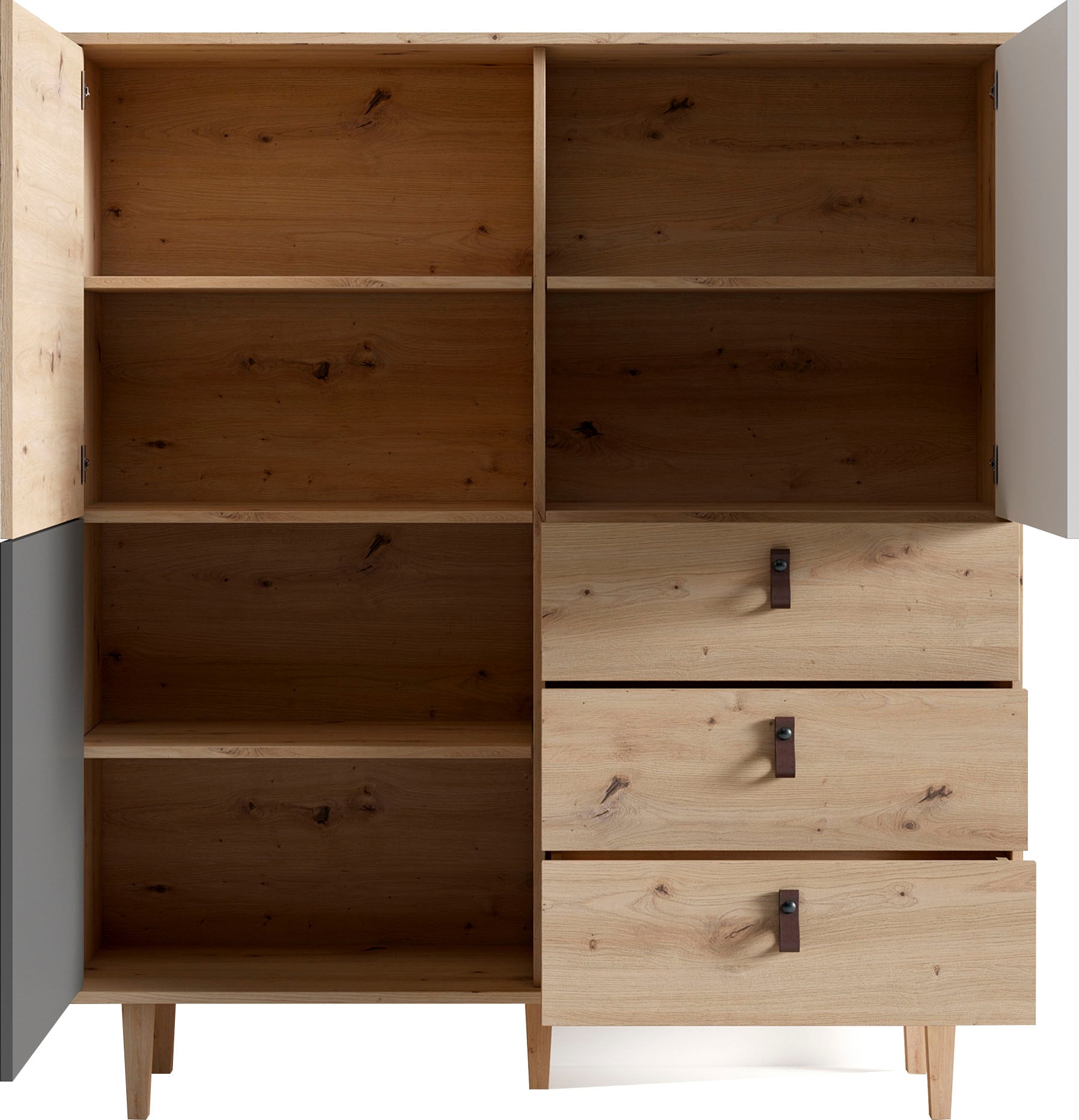 byLIVING Highboard »Bill«, Breite 120 cm, Höhe 135 cm, Füsse aus Eiche Massivholz