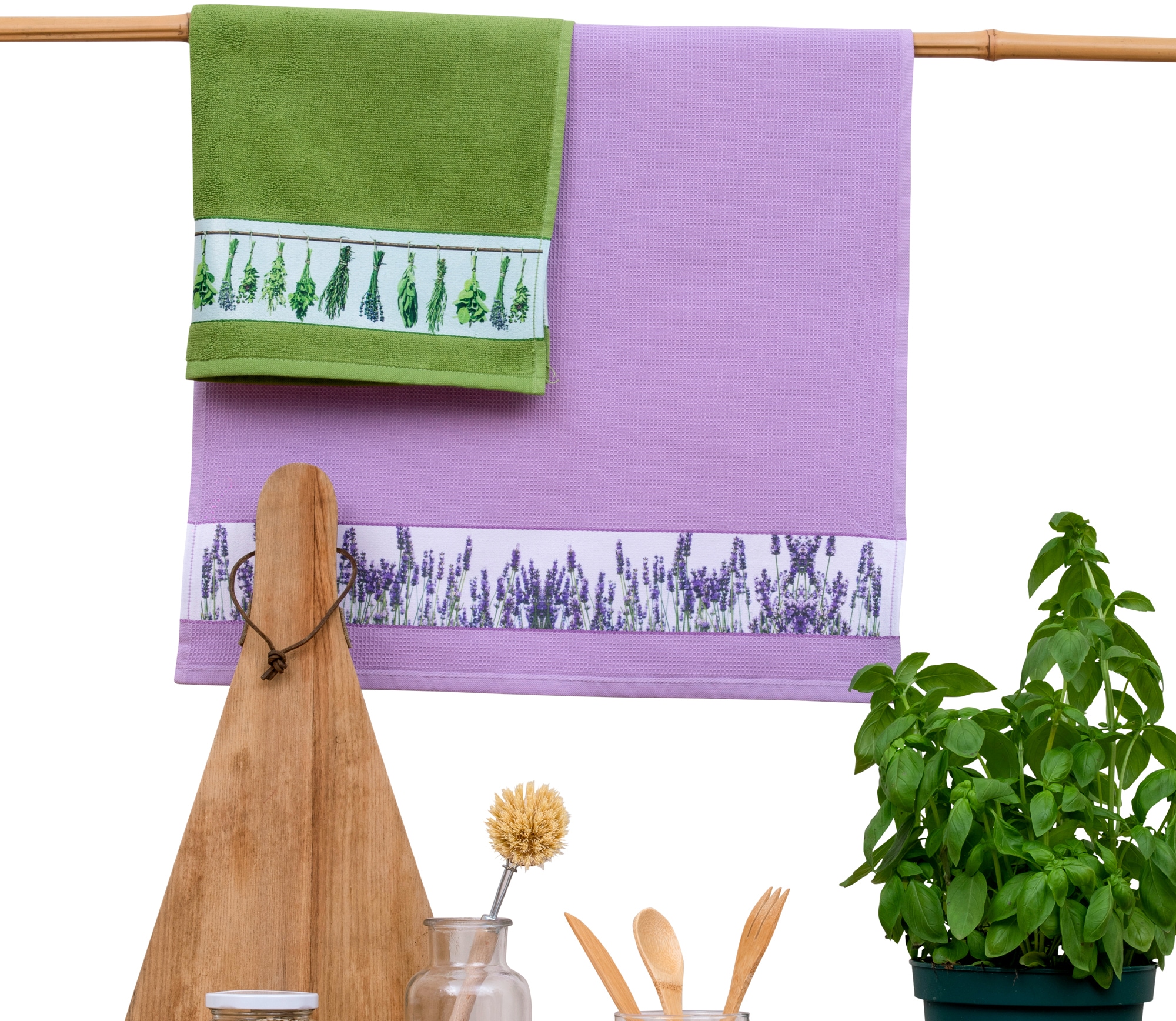 framsohn frottier Geschirrtuch »Kräuter, aus 100% Baumwolle«, (Set, 3 tlg.), dichte Feinwebung, mit Bordüre, in Österreich hergestellt, 50x70 cm