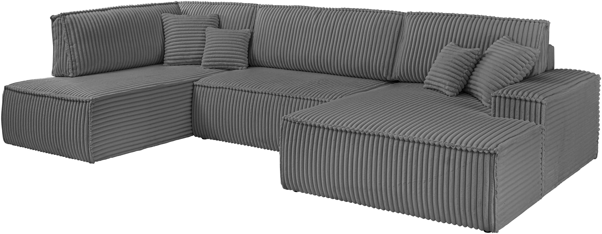 andas Wohnlandschaft »FINNLEY U-Form XXL 329 cm, Schlafsofa, Schlaffunktion m. Bettkasten«, (194/139 cm), Bouclé, Struktur und Cord