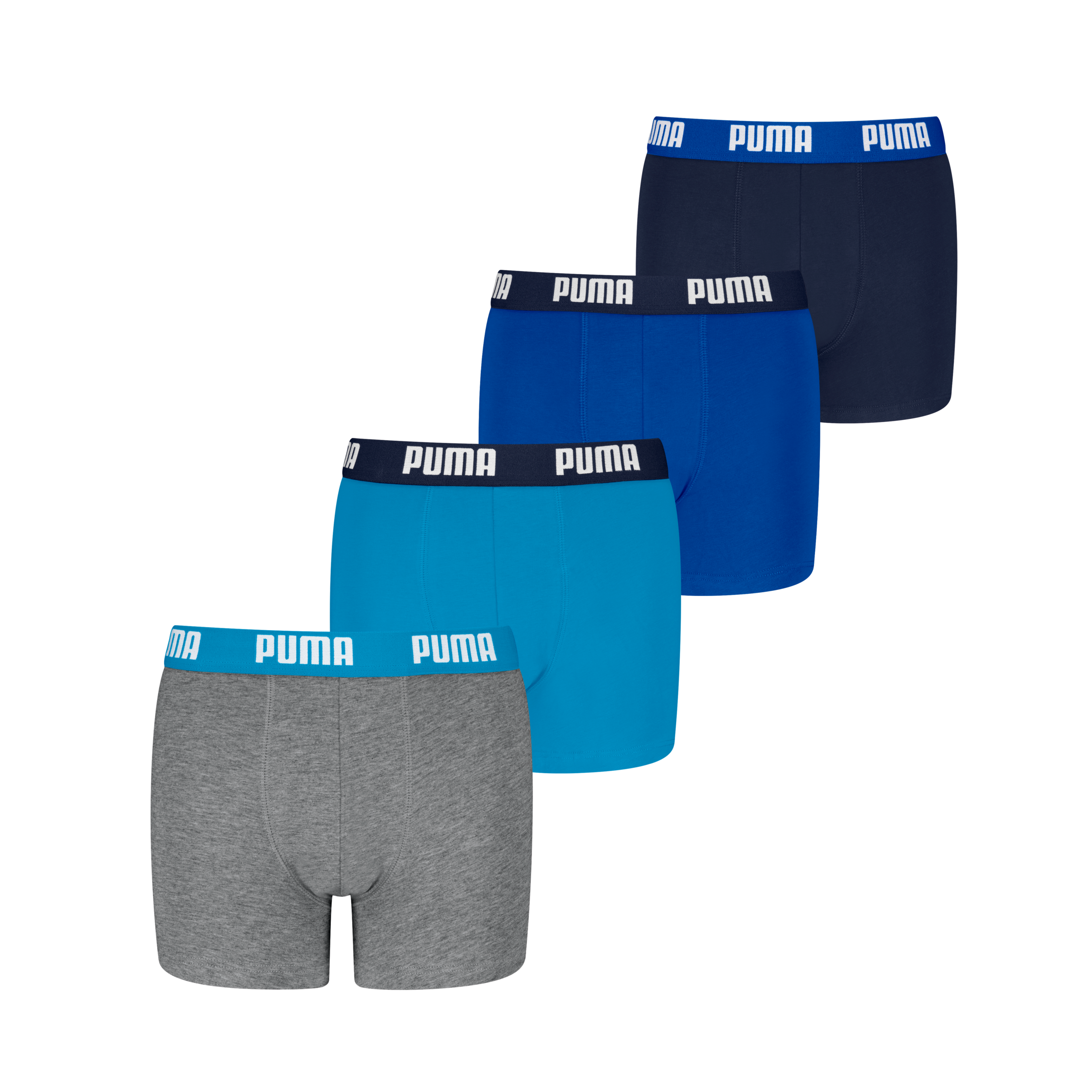 PUMA Boxershorts »PUMA BOYS EVERYDAY BASIC BOXERS 4P ECOM« 4er Pack, mit farblich abgesetztem Bund