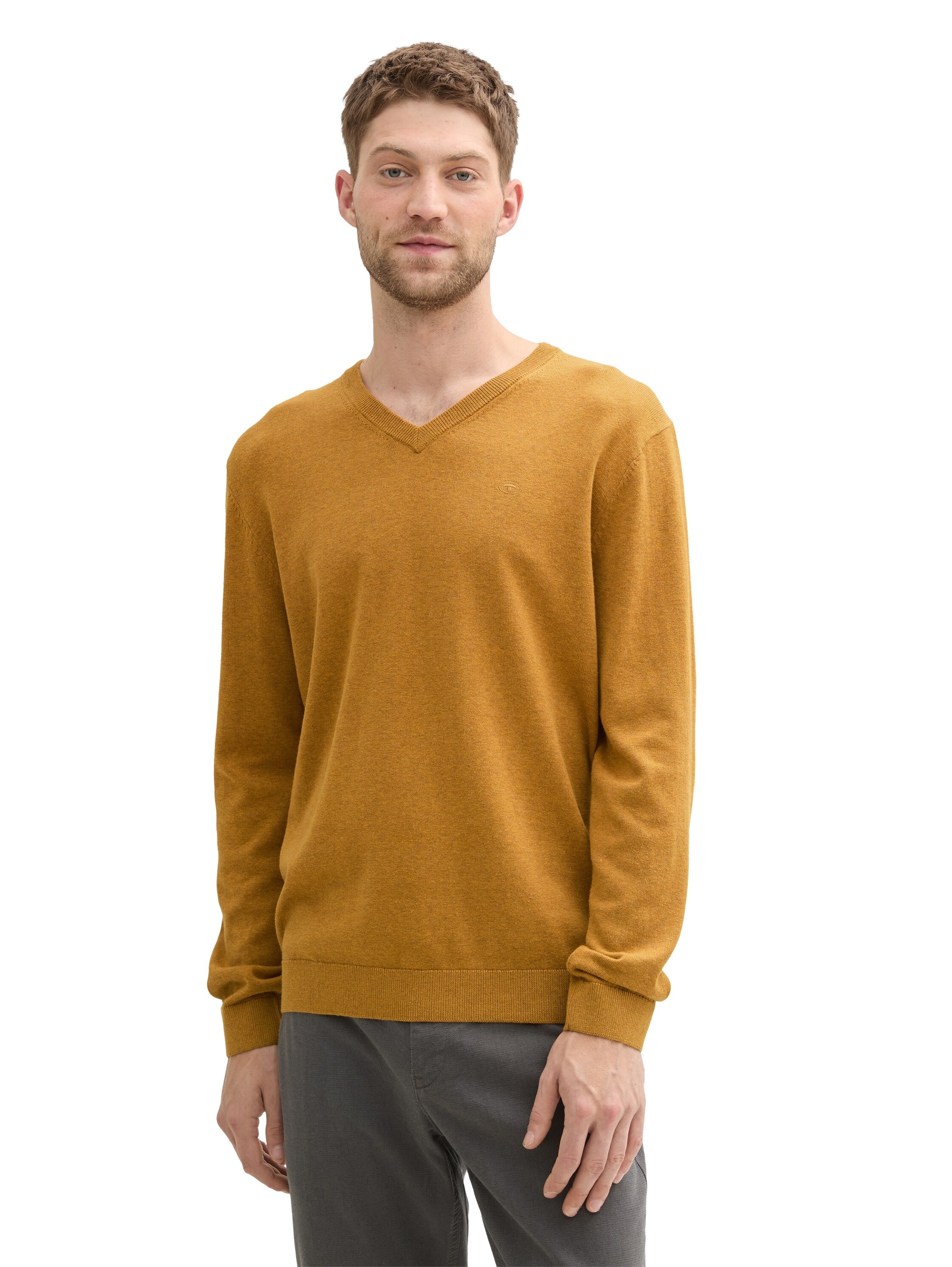 TOM TAILOR V-Ausschnitt-Pullover mit kleiner Logo-Stickerei