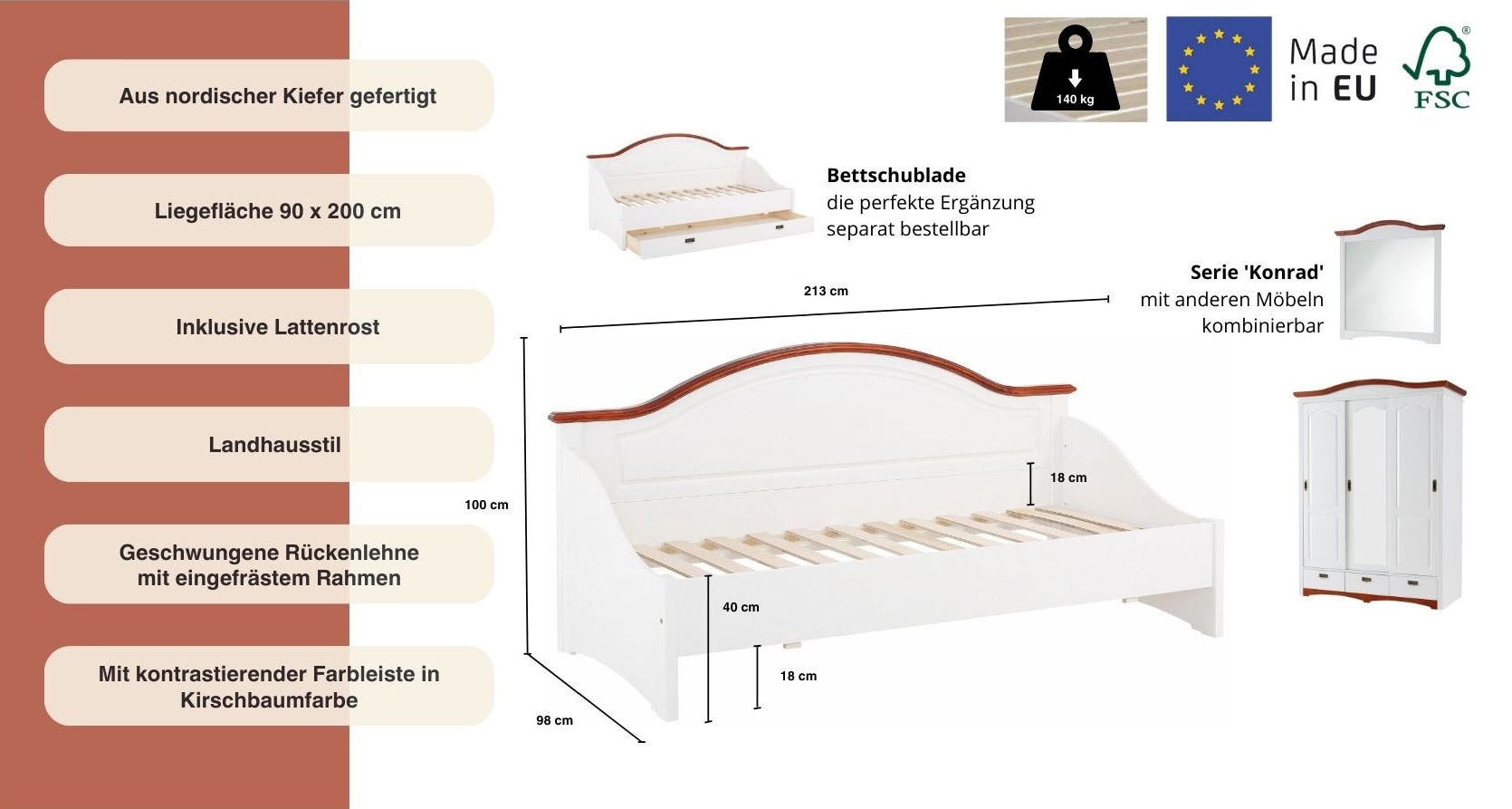 Home affaire Daybett »Konrad«, aus massiver, FSC®-zertifizierter Kiefer