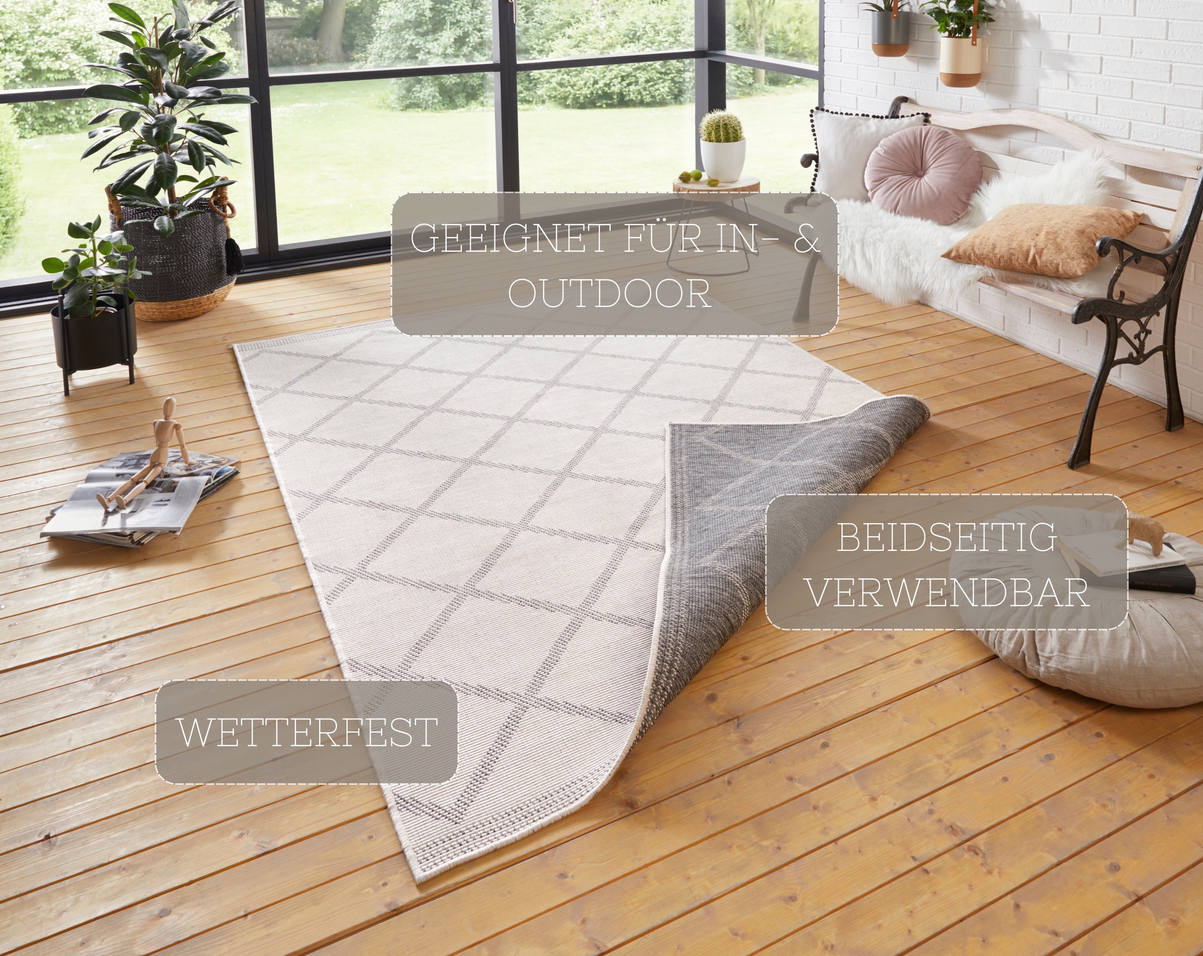 HANSE Home Teppich »Corsica Wendeteppich«, rechteckig, 5 mm Höhe, In-& Outdoor, Wetterfest, Balkon, Läufer, Wohnzimmer, Wasserfest