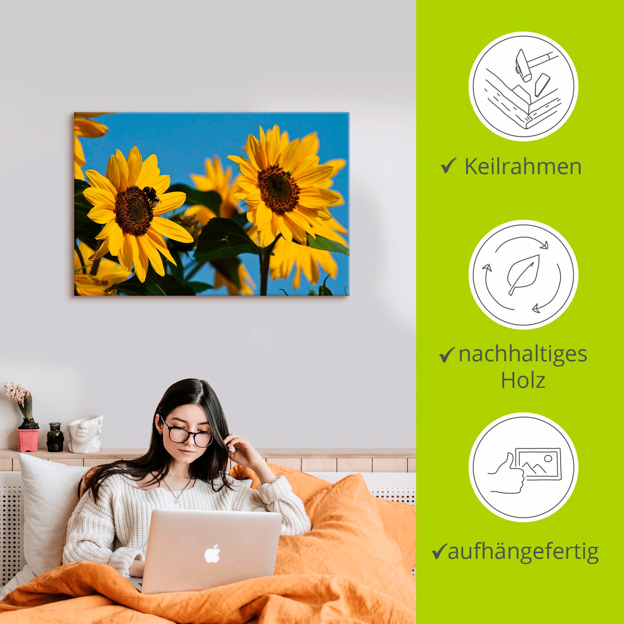 Artland Leinwandbild »Sonnenblumen«, Blumen, (1 St.), auf Keilrahmen gespannt
