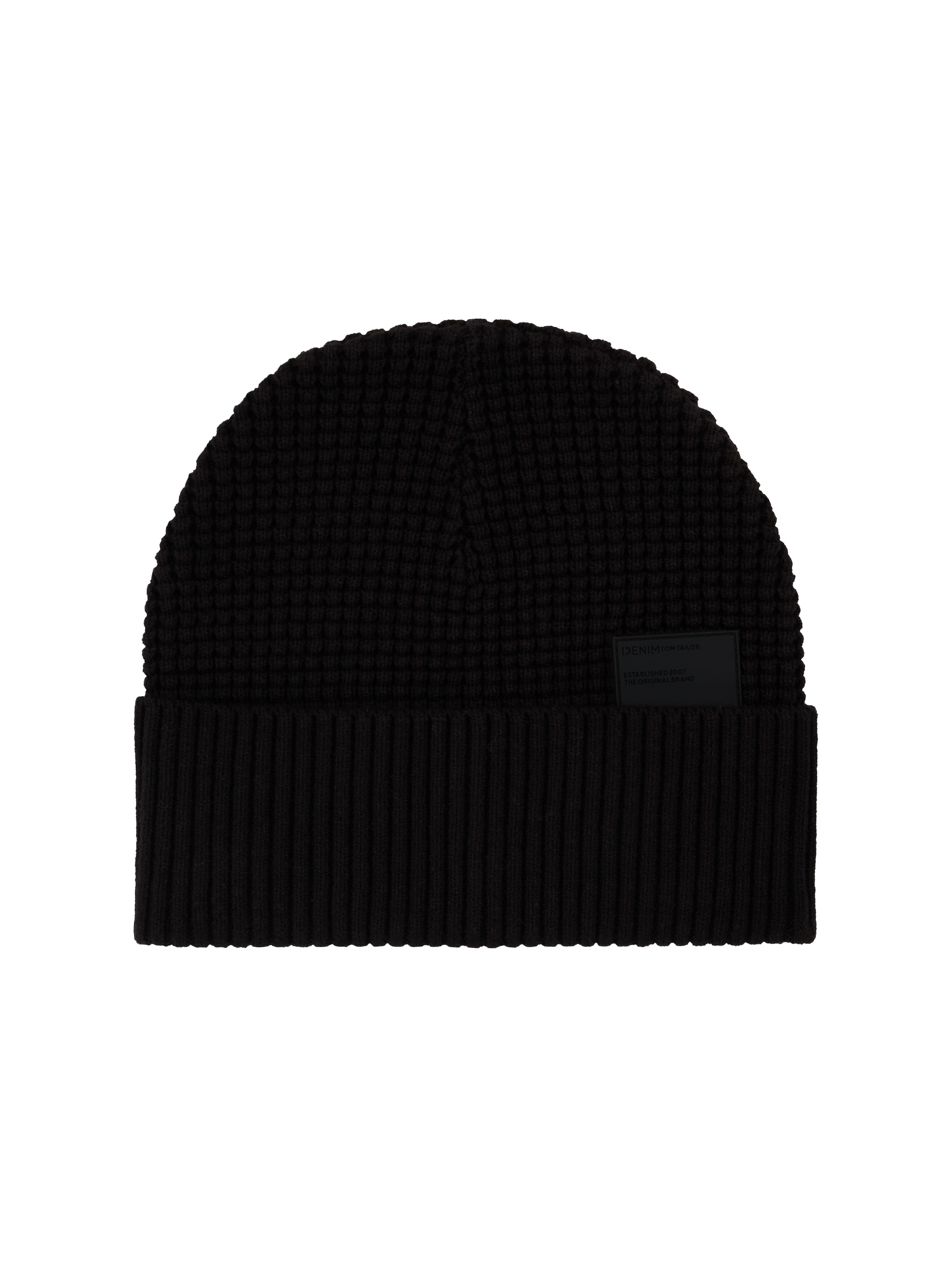 TOM TAILOR Denim Beanie, mit Strick-Struktur und Logo-Badge