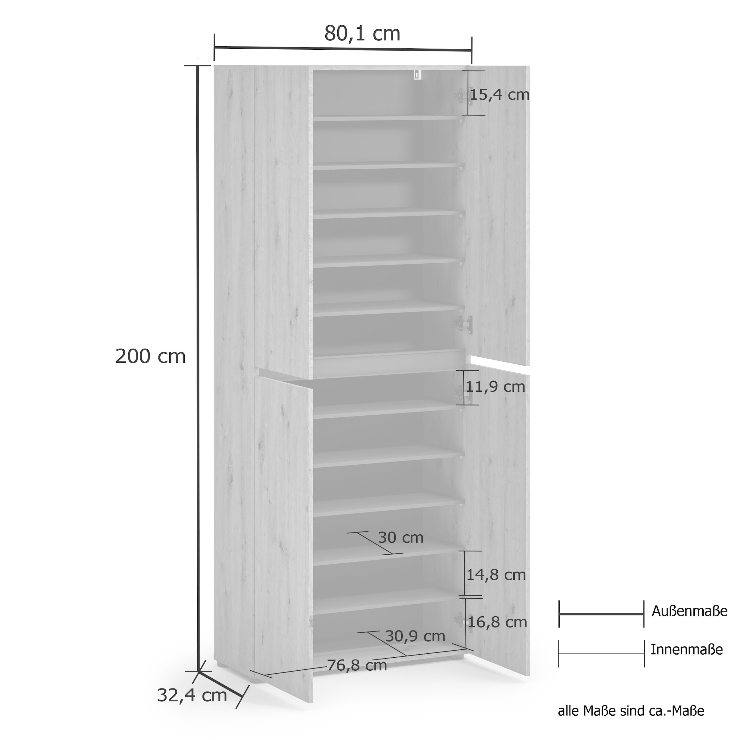 INOSIGN Schuhschrank »Mister«, Breite 80 cm, Höhe 200 cm, wendbare Blende