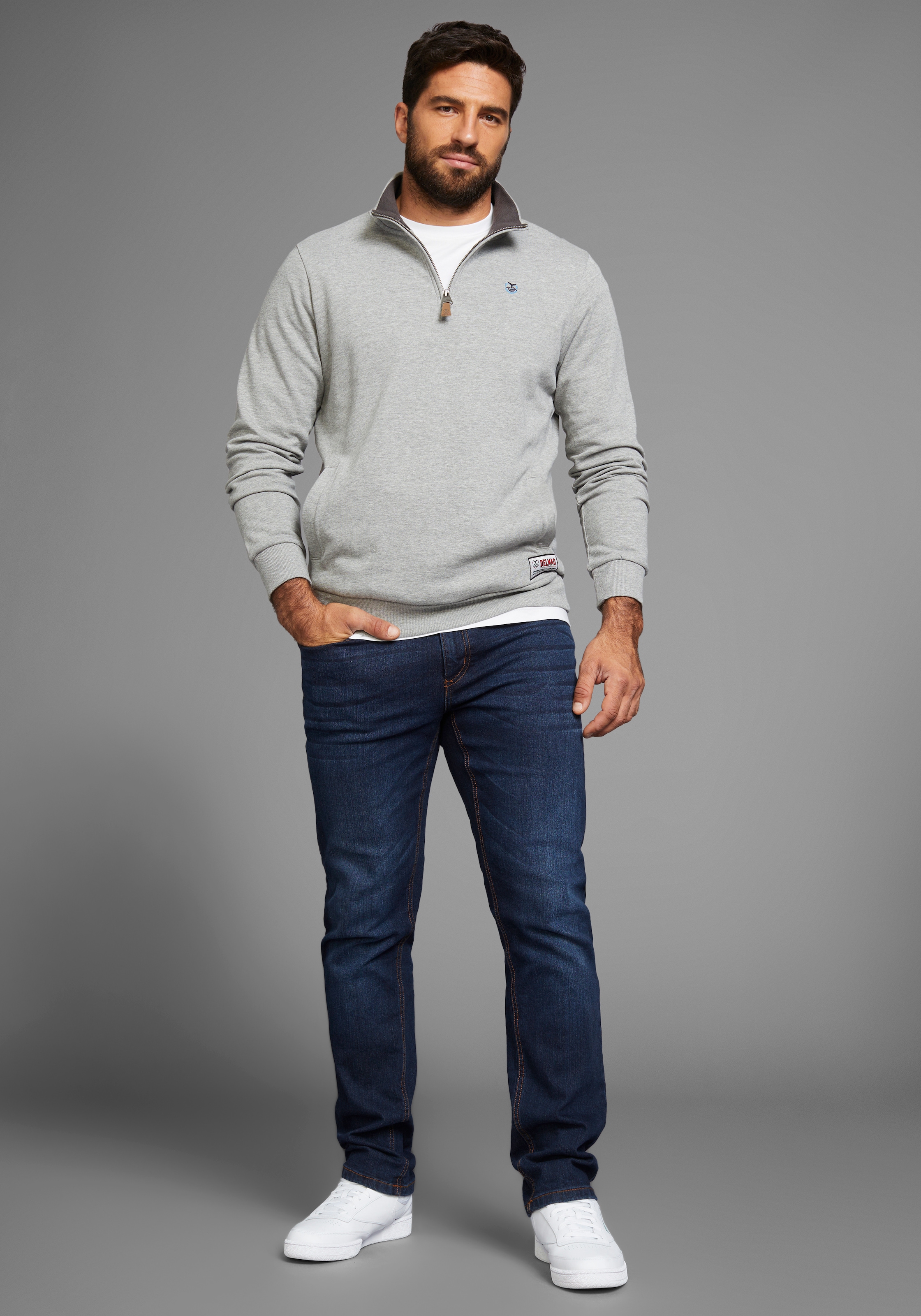 DELMAO Sweatshirt, mit Henley Kragen - NEUE KOLLEKTION