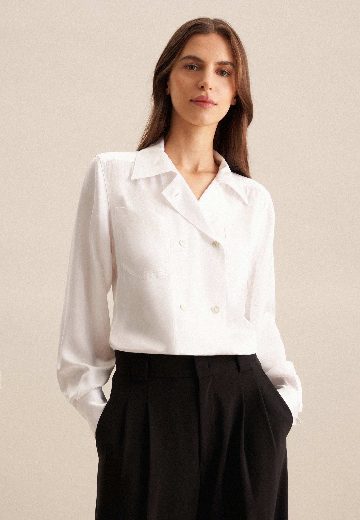seidensticker Hemdbluse »Schwarze Rose« Langarm V-Neck Uni