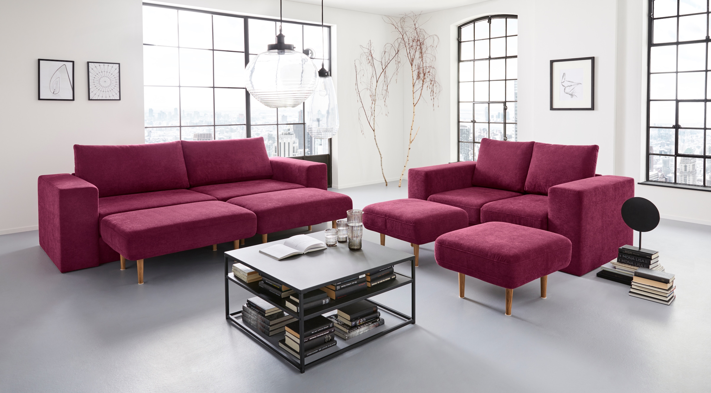 LOOKS by Wolfgang Joop 2-Sitzer »Looksv«, Verwandlungssofa: aus Sofa wird Sofa mit 2 Hockern