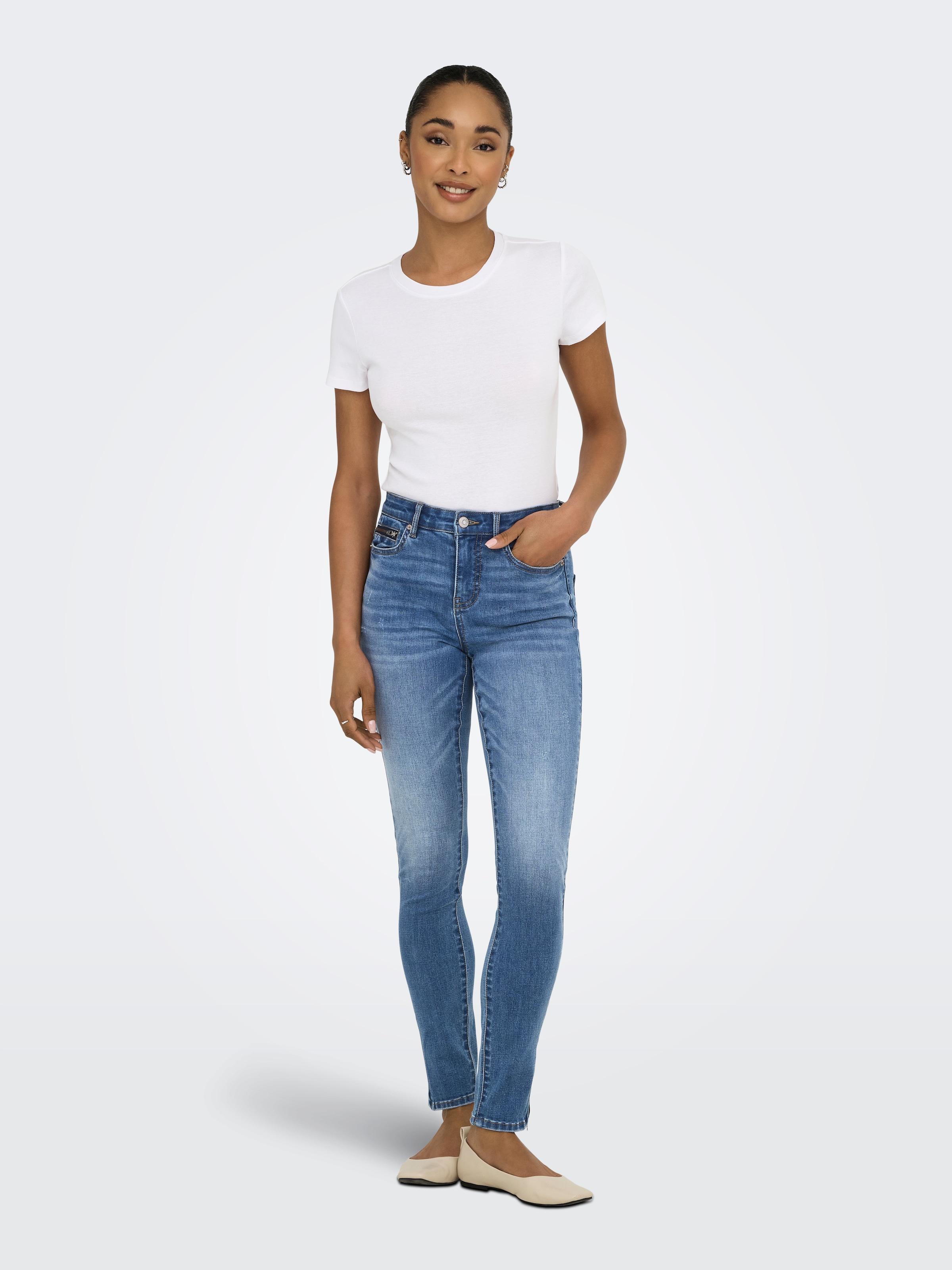 ONLY Skinny-fit-Jeans »ONLWAUW MW ZIP SK ANK DNM BOX«