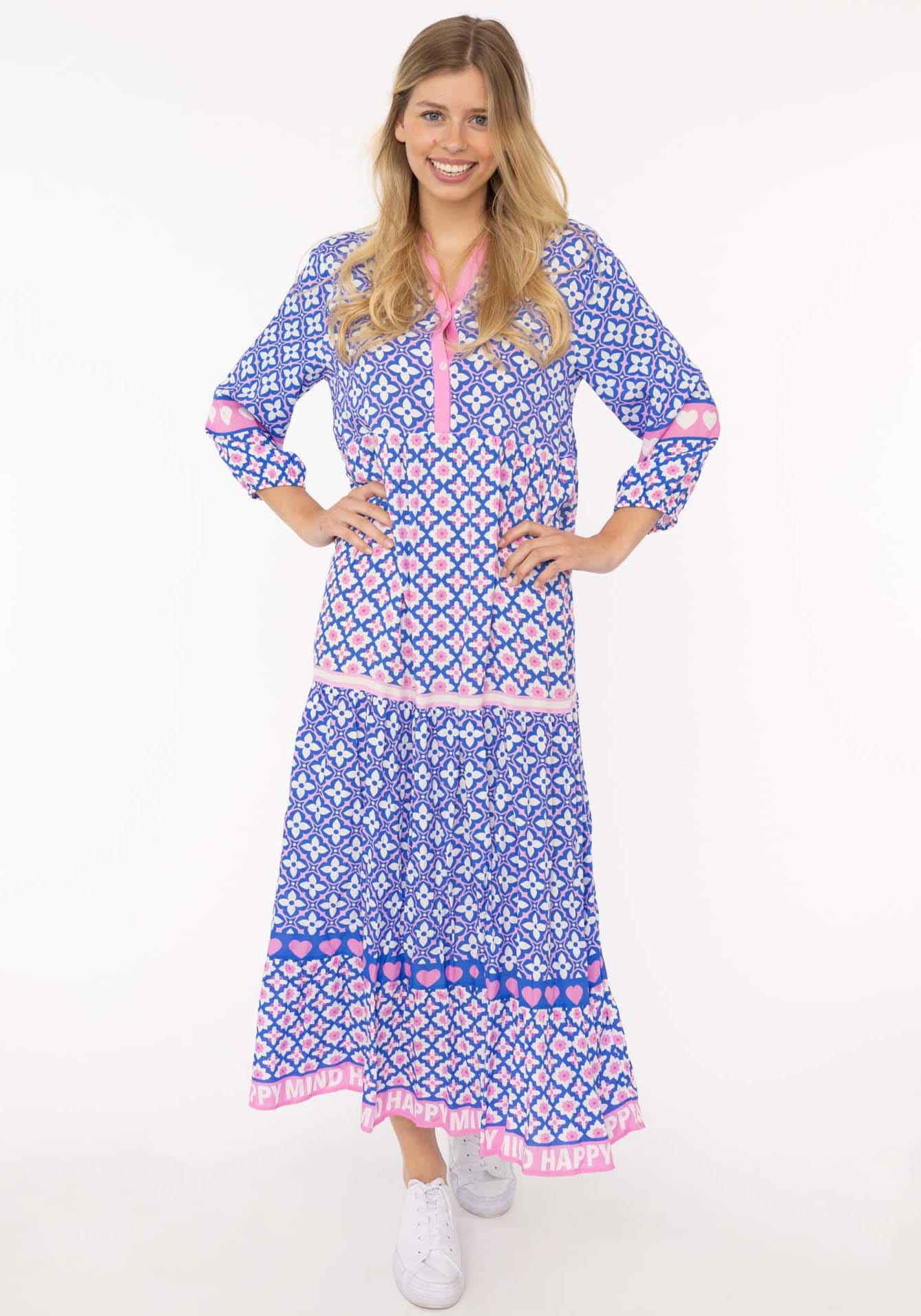 Zwillingsherz Maxikleid »"Dreams"« Ohne Taschen mit Mustermix, Knopfleiste und 3/4 Arm
