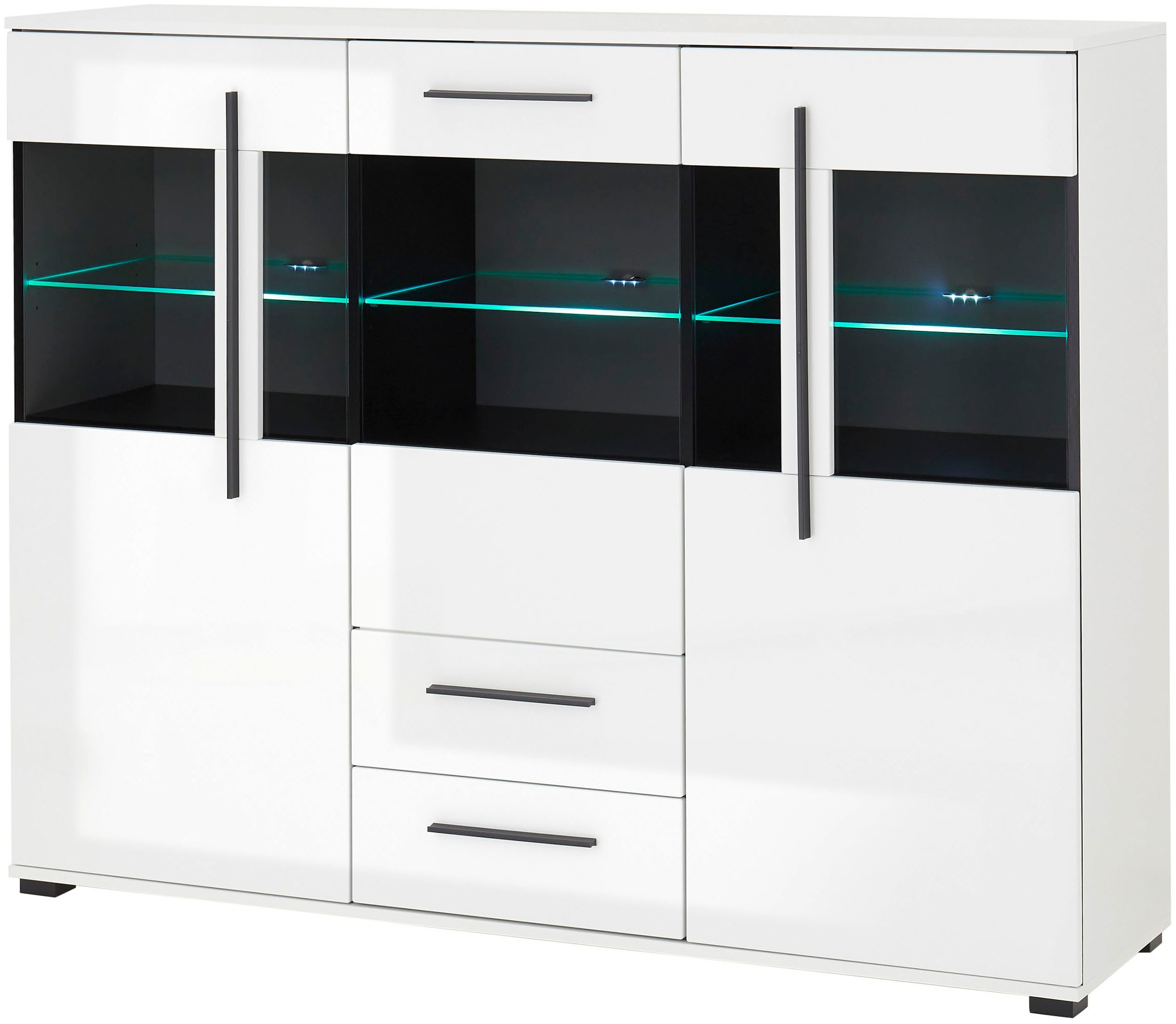 INOSIGN Highboard »Cantara, moderner Schrank, Vitrine in Eiche Dekor oder weiss«, schwarze Stangengriffe, ausreichend Stauraum, vielseitig einsetzbar