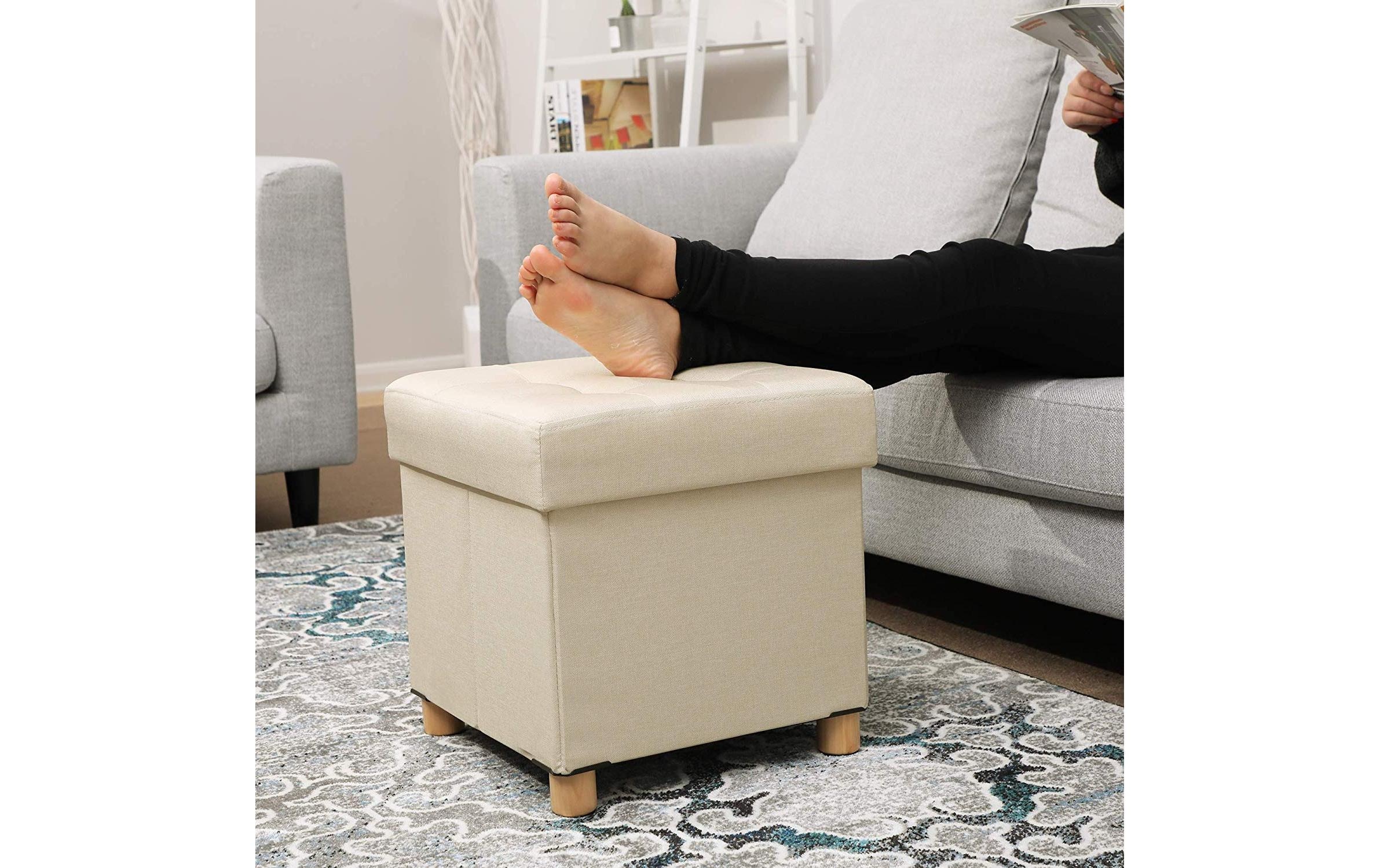 SONGMICS Hocker »mit Aufbewahrung, 38 x 40 cm, Beige«, Herkunftsland China, Holzart