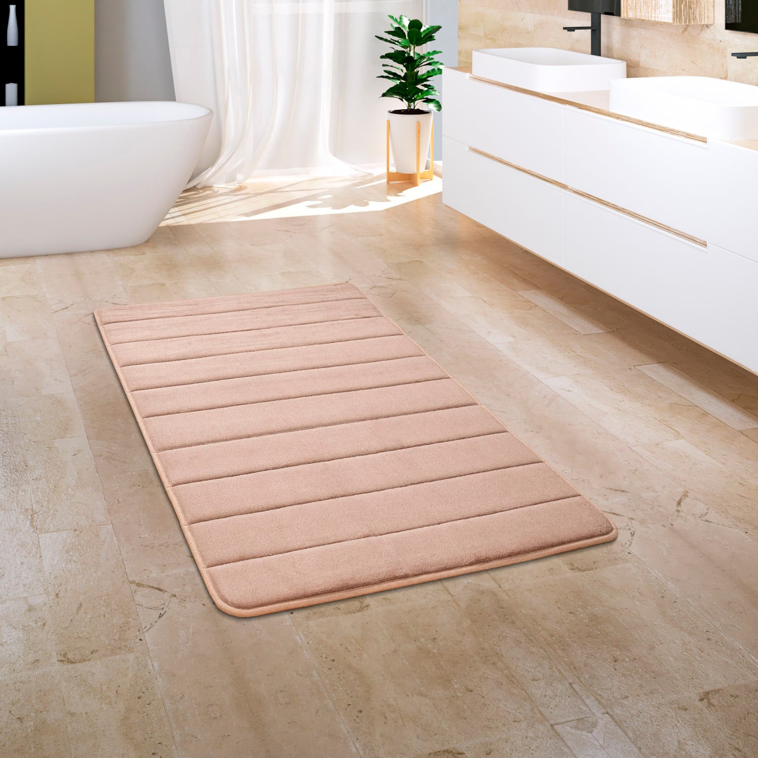 Paco Home Badematte »Corby 252, Memory-Schaum Effekt«, rutschhemmend beschichtet, fussbodenheizungsgeeignet, Badteppich, Uni Farben, gestreift, Hoch-Tief Effekt