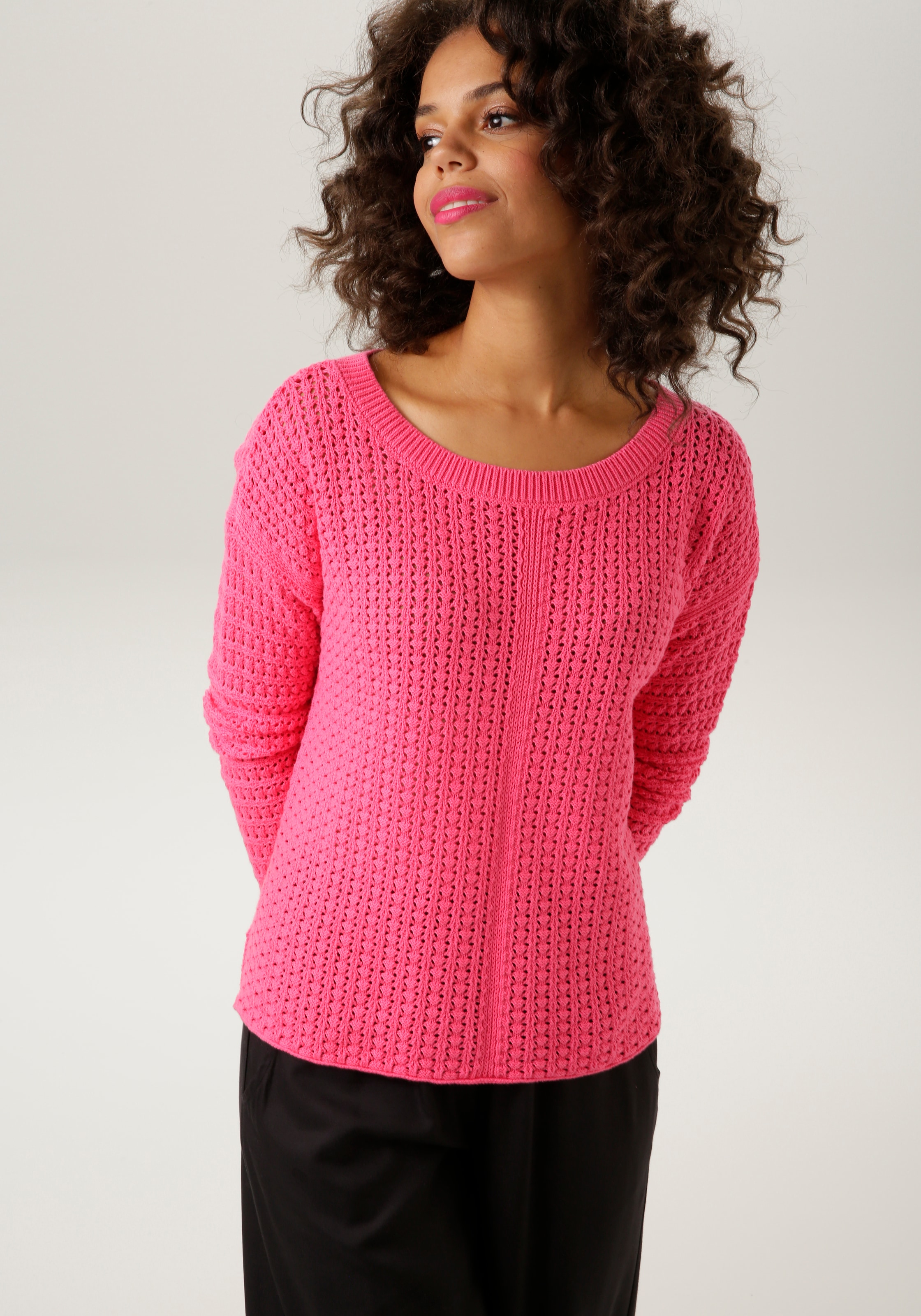 Aniston CASUAL Strickpullover, mit ausdrucksvollem Ajour-Muster