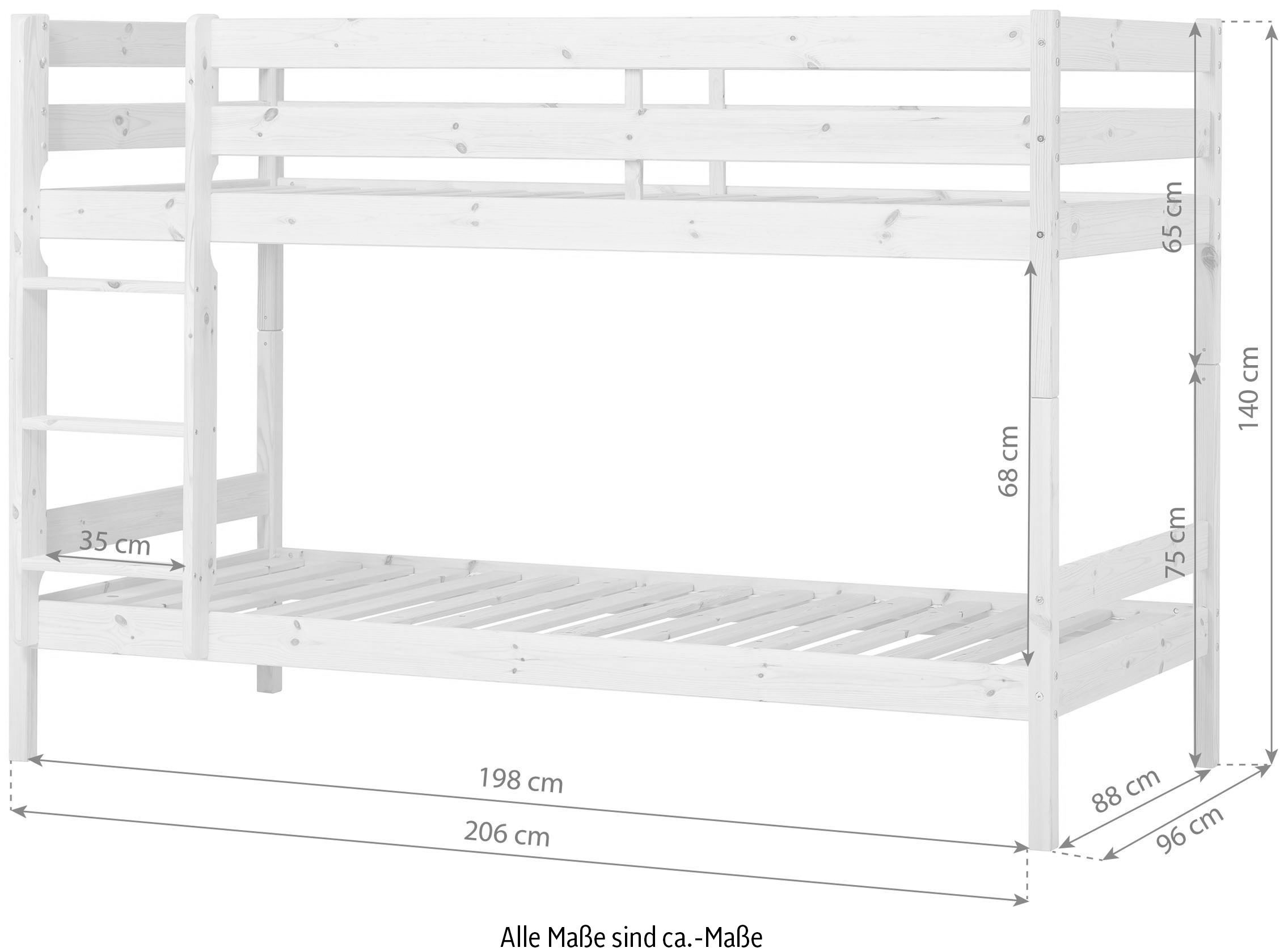 Hoppekids Etagenbett »ECO Comfort Kinderbett 90x200 oder 70x160 aus Massivholz in 4 Farben«, TÜV, FSC und Nordisches Umweltzeichen – wahlweise mit Matratzen
