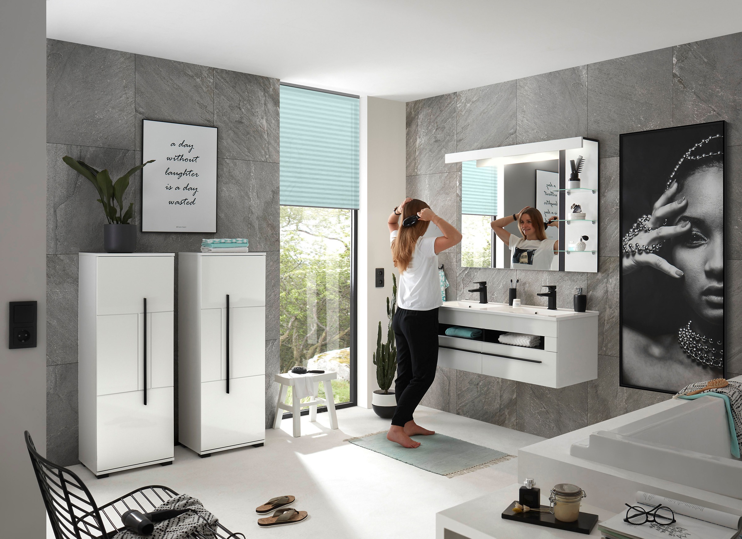 INOSIGN Waschtisch »Cantara, Waschtisch inkl. Waschbecken, modernes Design«, mit schwarzen Griffen, ausreichend Stauraum