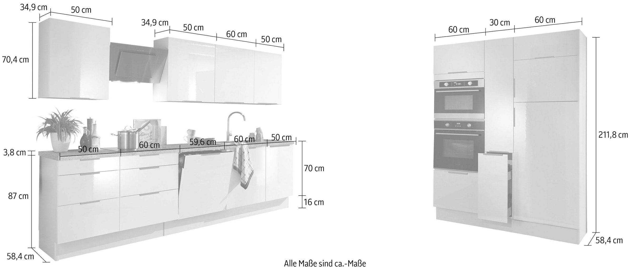 OPTIFIT Küchenzeile »Tara«, ohne E-Geräte, mit Vollauszug und Soft-Close-Funktion, Breite 430 cm