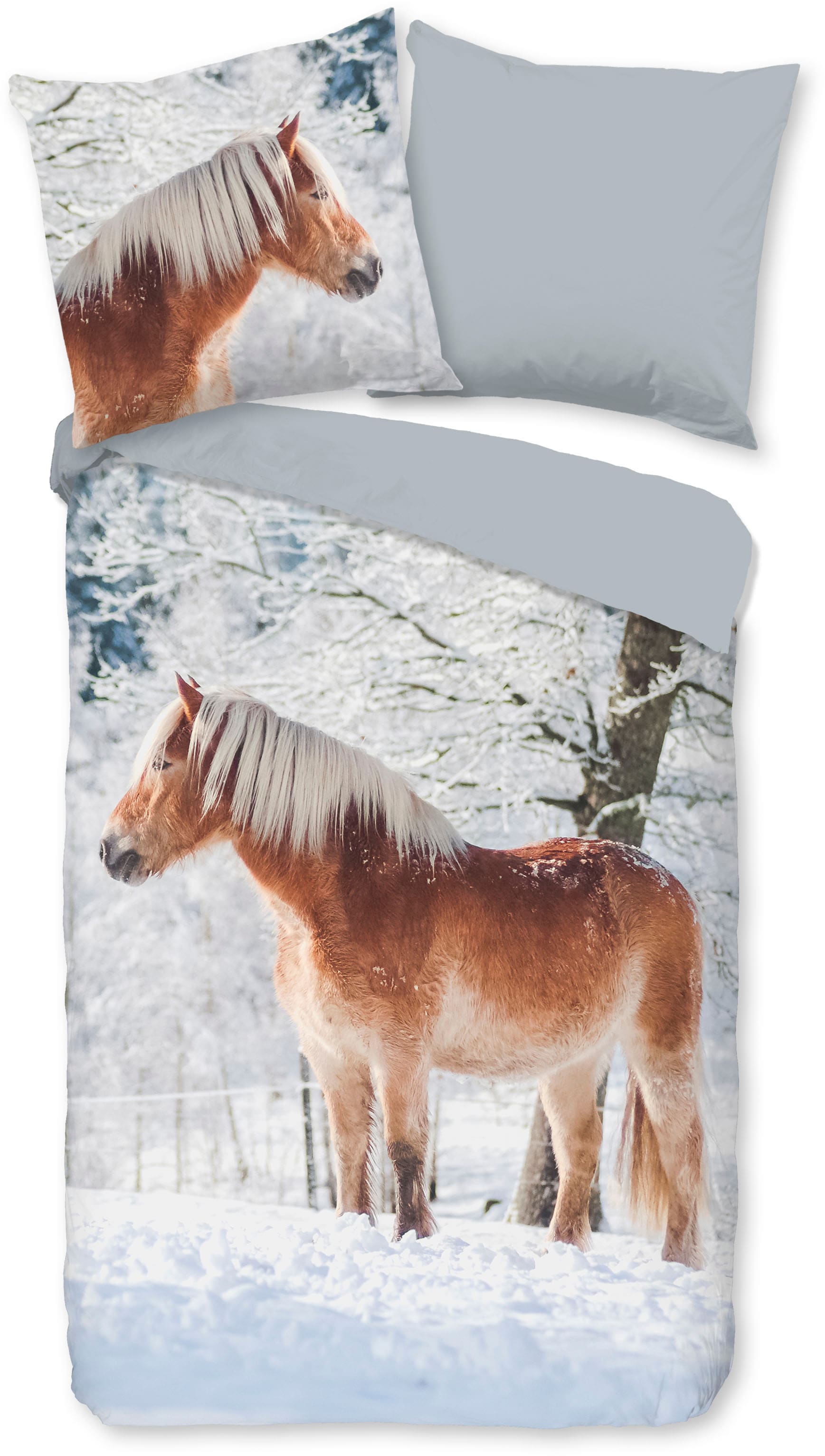 good morning Kinderbettwäsche »Scarlet«, Biber, 135x200, Winter, Warm, Reissverschluss, Wendeoptik, Kind, Pferd