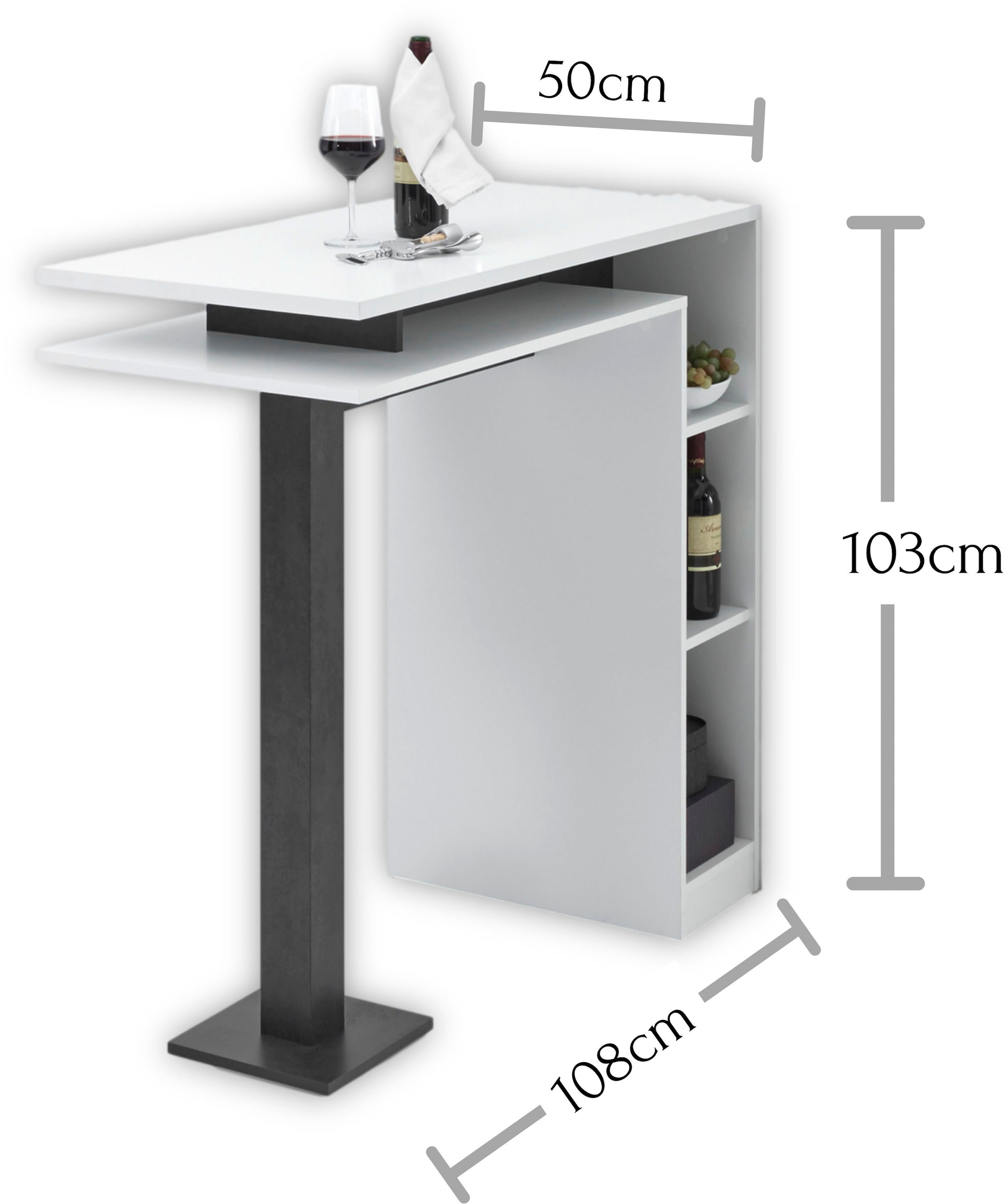 HBZ Bartisch »Bay«, weiss, Tisch mit Ablagefächer