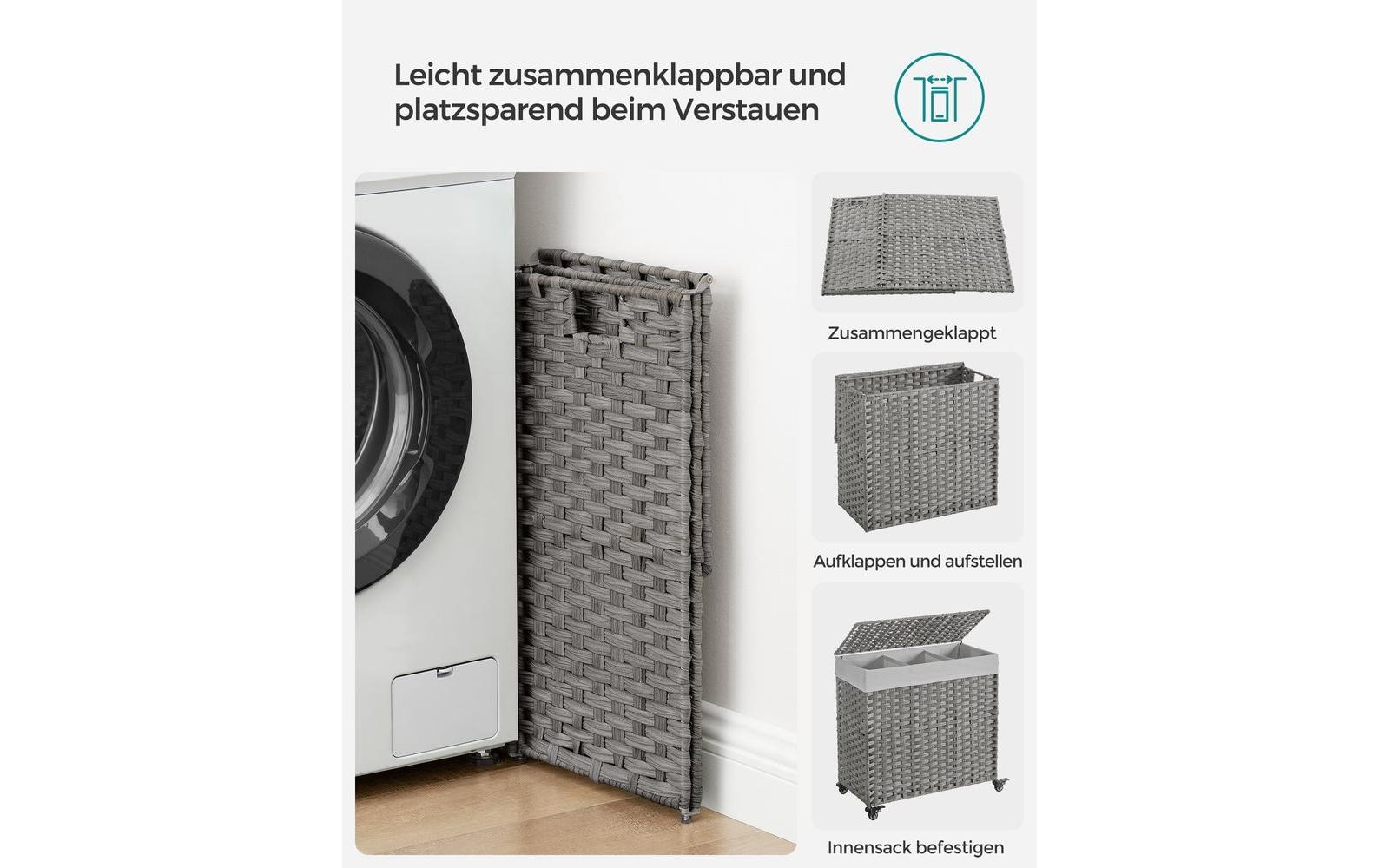 SONGMICS Wäschekorb »auf Rollen 140 l, Grau«