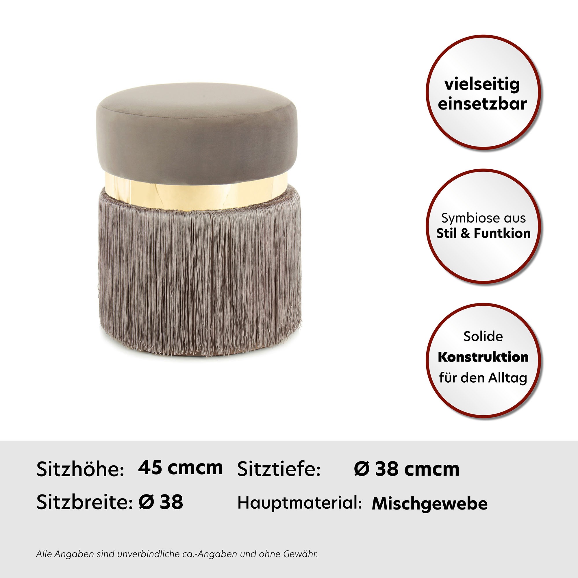 Kayoom Sitzhocker »Hocker Rebecca 925, Sitzpouf in runder Form,mit samtigem Bezug«, (1 St.), pflegeleicht, modern, vielseitig verwendbar, Sitzfläche gepolstert