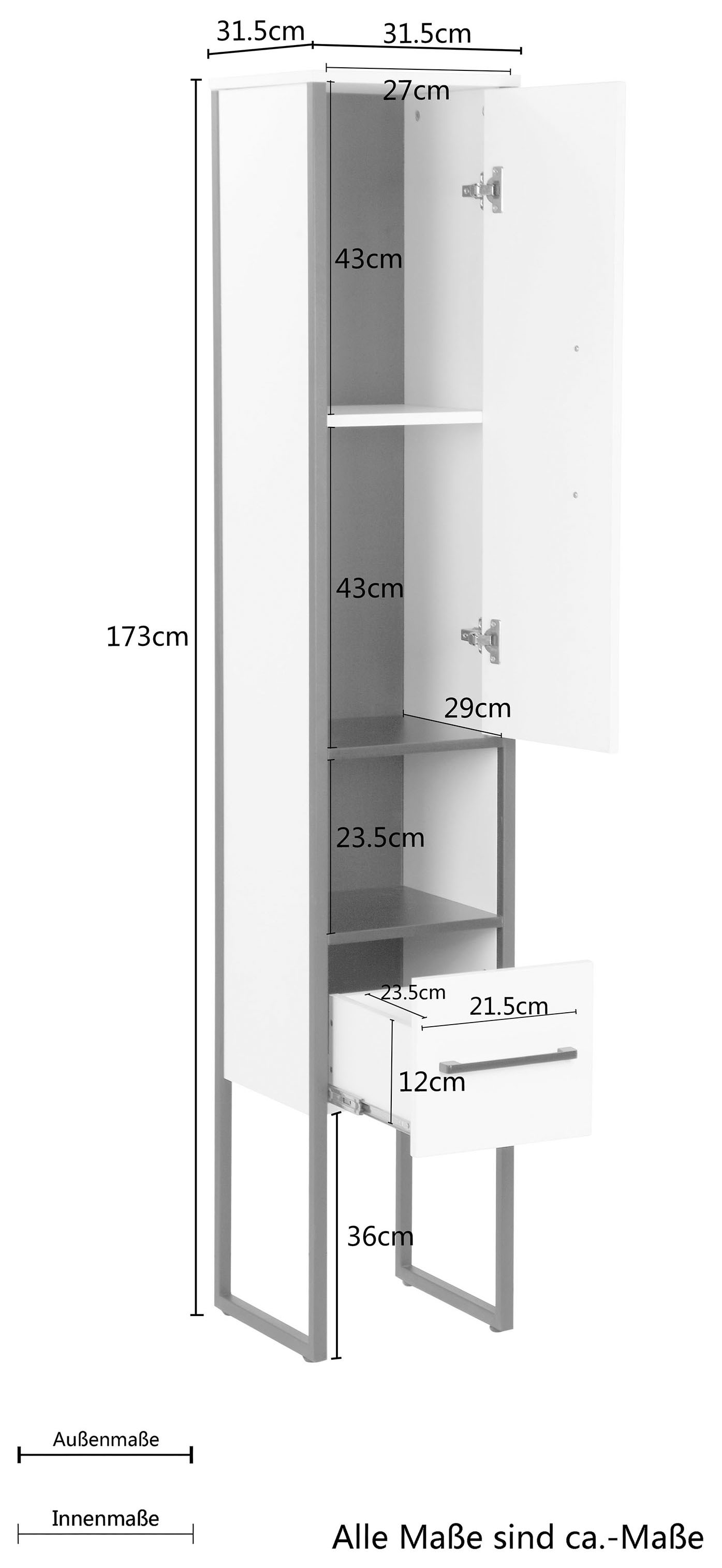 welltime Seitenschrank »Paris«, premium Badmöbel, Breite 31,5 cm Hochschrank Loft Design