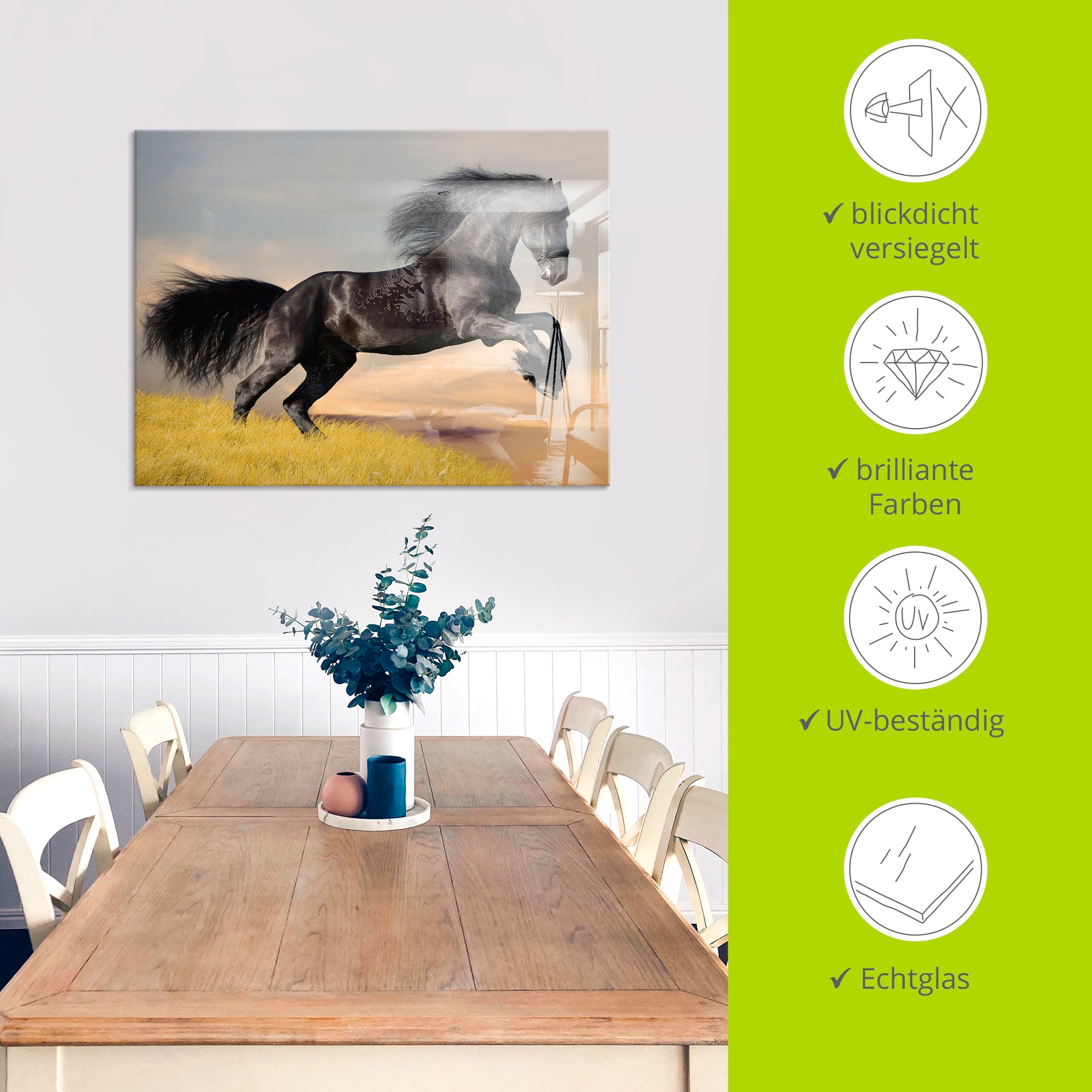 Artland Glasbild »Friesischer Hengstgalopp«, Haustiere, (1 St.), in verschiedenen Grössen