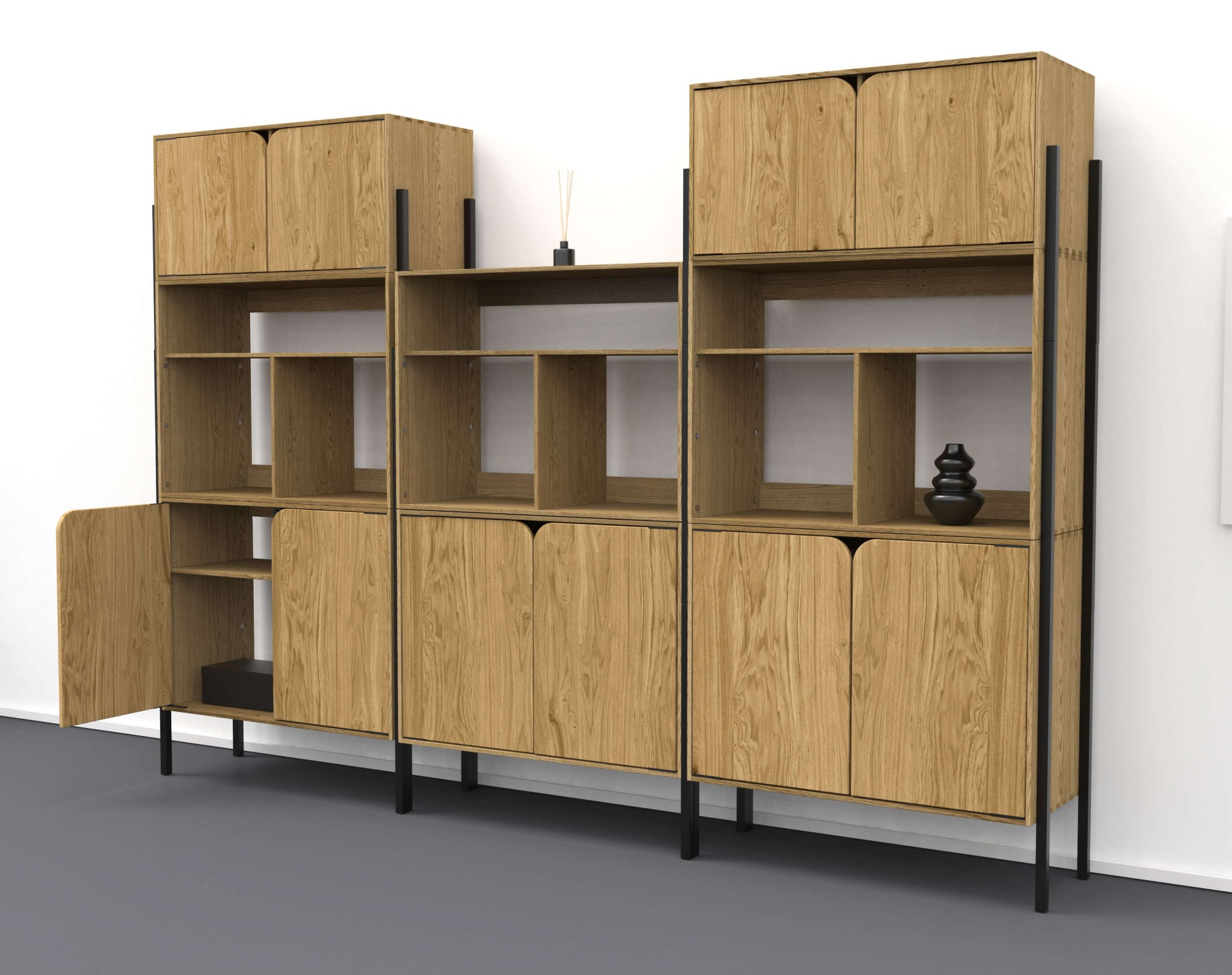 andas Sideboard »Finton«, Kommode mit 3 offenen Fächern, Korpuss aus massiver Eiche