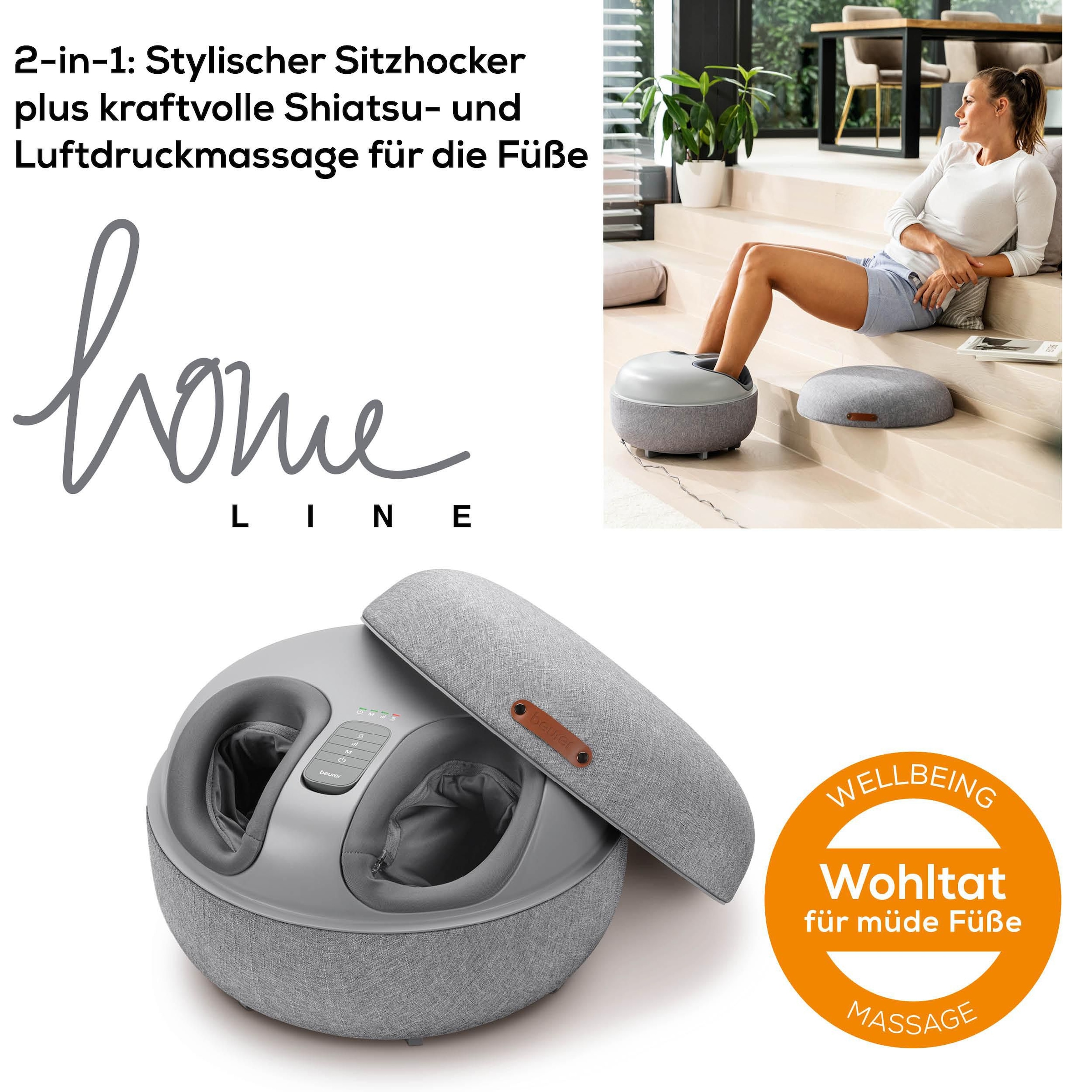 BEURER Shiatsu-Fussmassagegerät »FM 120 2-in-1: stylischer Hocker und Massagegerät«, Mit Luftkompressionsmassage und Shiatsu-Massage, inkl. Wärmefunktion