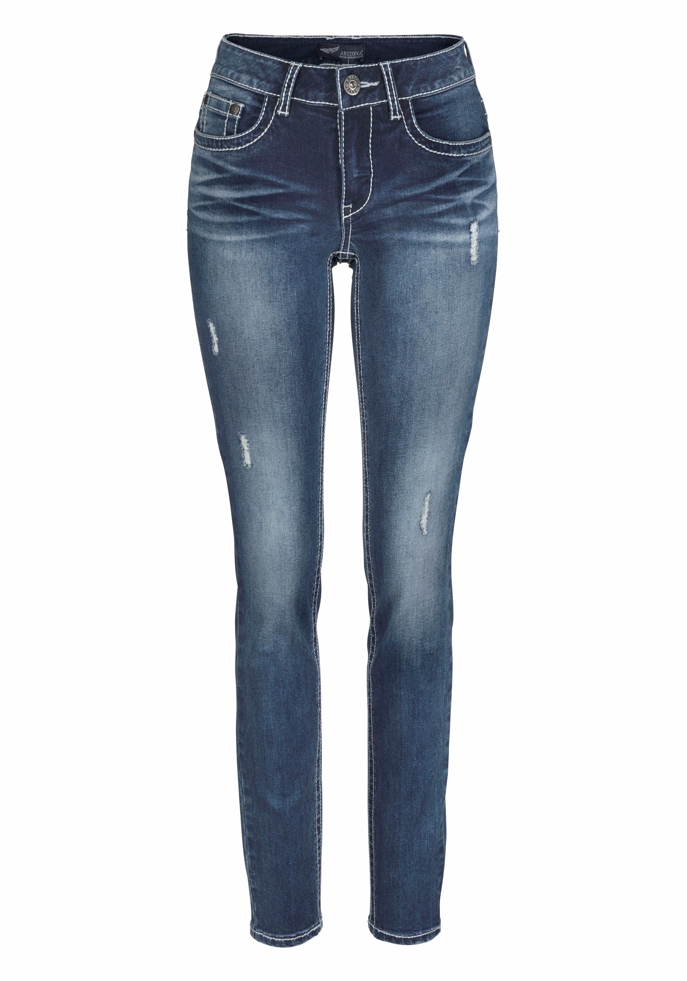 Arizona Skinny-fit-Jeans »mit Kontrastnähten und Pattentaschen«, Low Waist