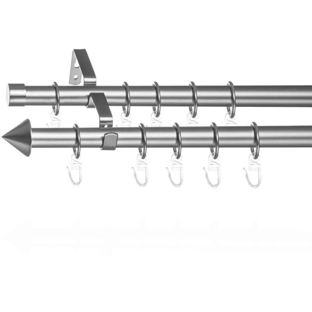 LICHTBLICK ORIGINAL Gardinenstange »Gardinenstange Kegel, 20 mm, ausziehbar, 2 läufig 130 - 240 cm Chrom«, 2 läufig-läufig, ausziehbar, Zweiläufige Vorhangstange mit Ringen für Gardinen und Stores.