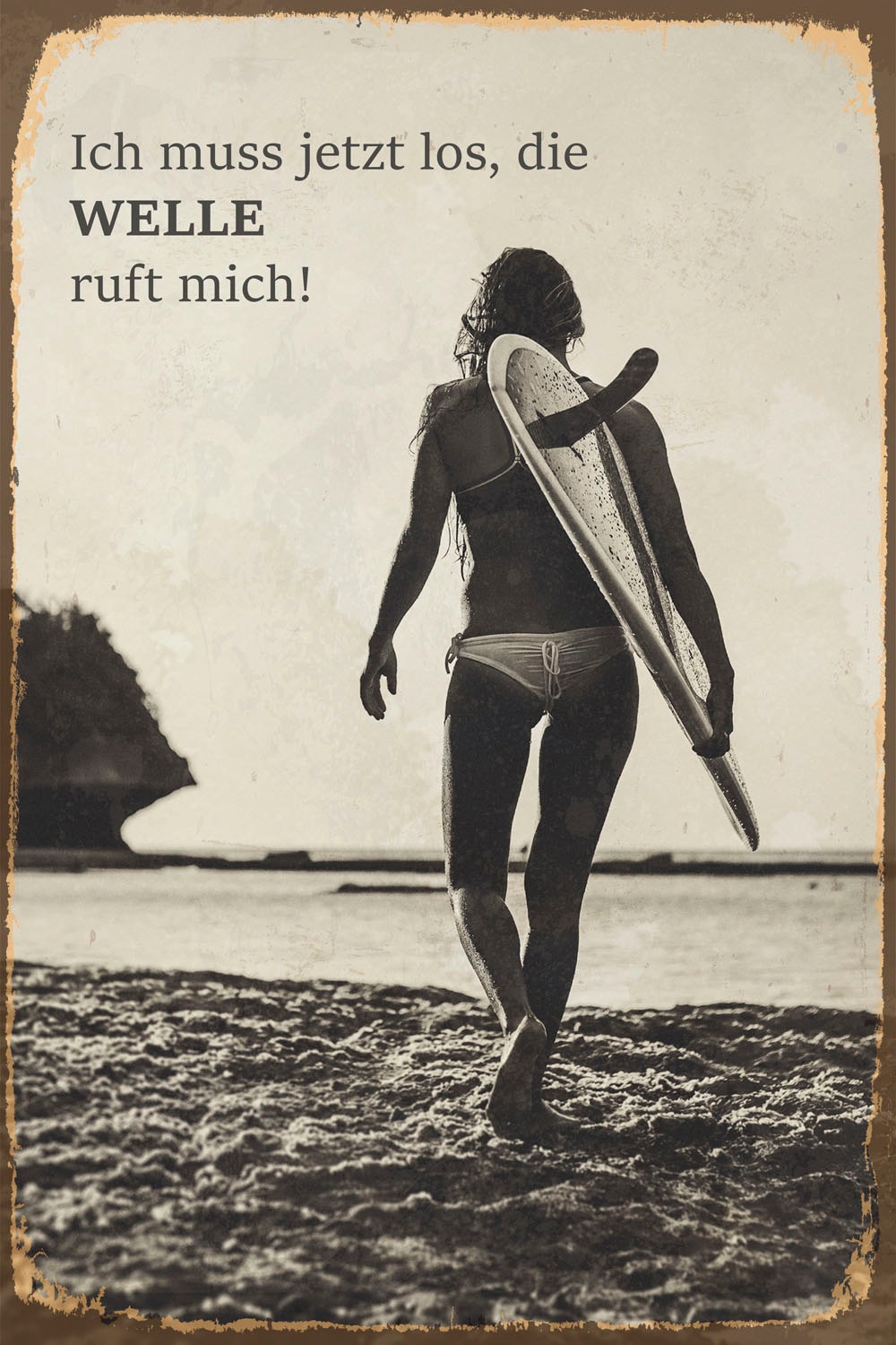 queence Metallbild »Welle ruft«, Schriftzüge-Schriftzug-Sprüche-Sprüche & Texte-Meer-Strand, (1 St.), Stahlschilder