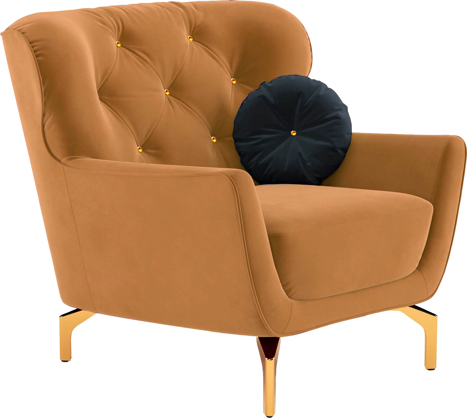 sit&more Sessel »Orient 3«, inkl. 1 Zierkissen mit Strass-Stein, goldfarbene Metallfüsse