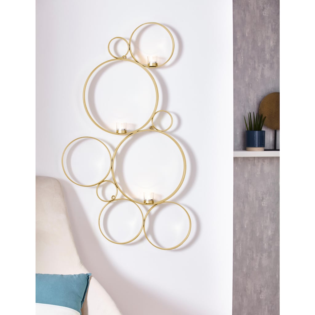 Leonique Wandkerzenhalter »Kreise, goldfarben«, Kerzen-Wandleuchter, Wanddeko, mit 3 Teelichthalter, dekorativ im Wohnzimmer & Schlafzimmer