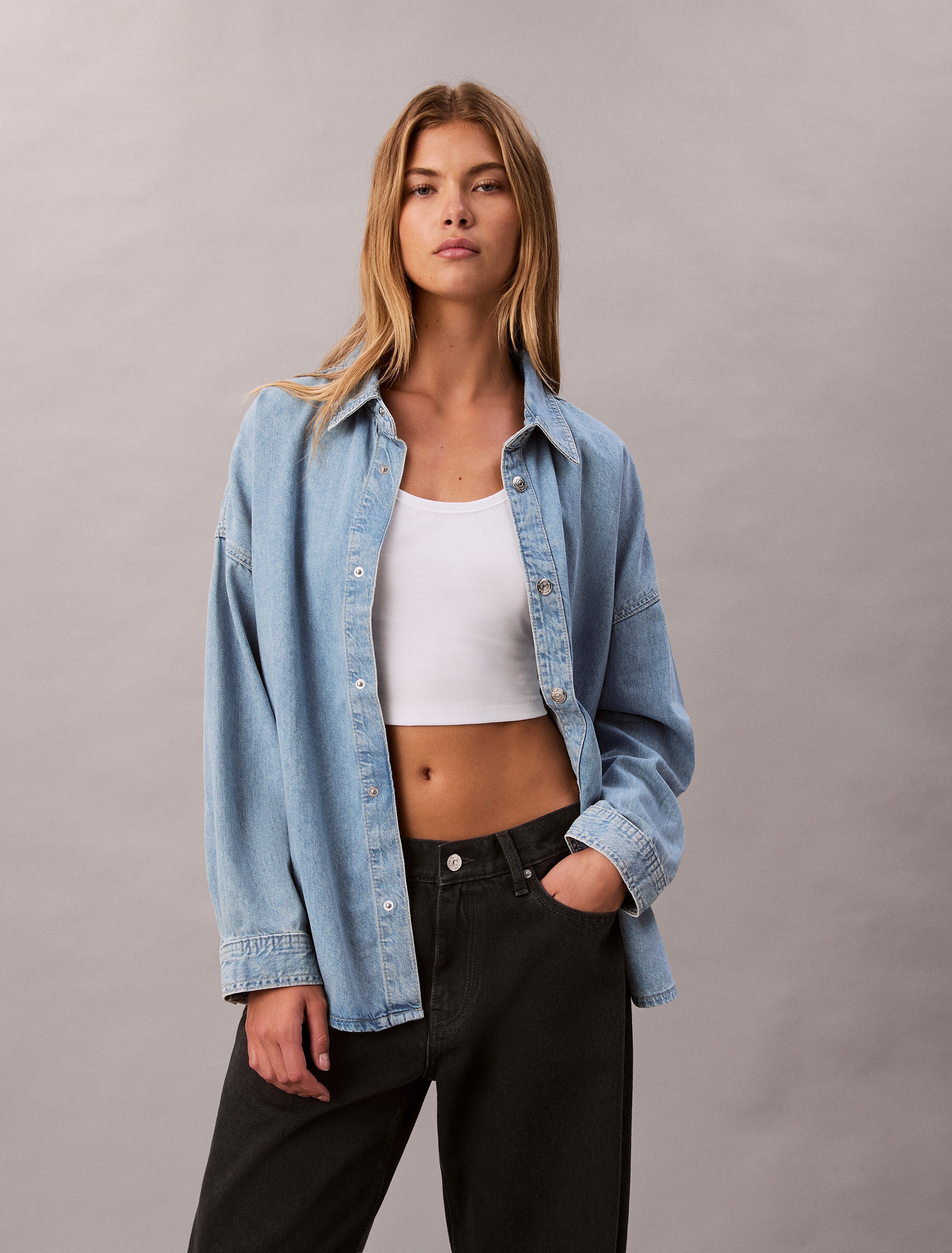 Calvin Klein Jeans Hemdbluse »RLXD LNN DNM SHRT AR« Mit Rundhalsausschnitt